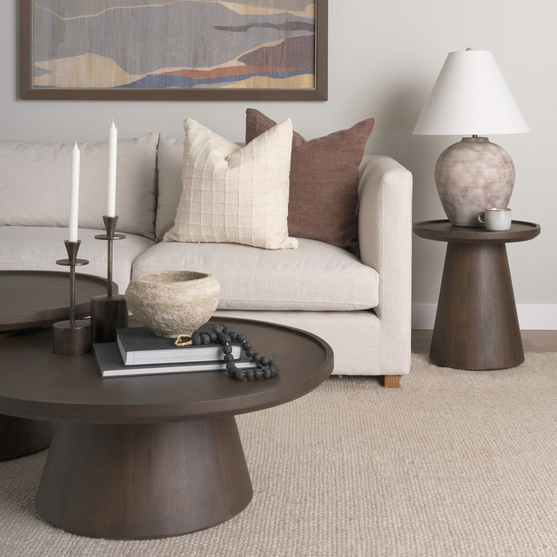 Takoda Dark Brown Wood Tapered Drum Accent Table - Dekor Butik