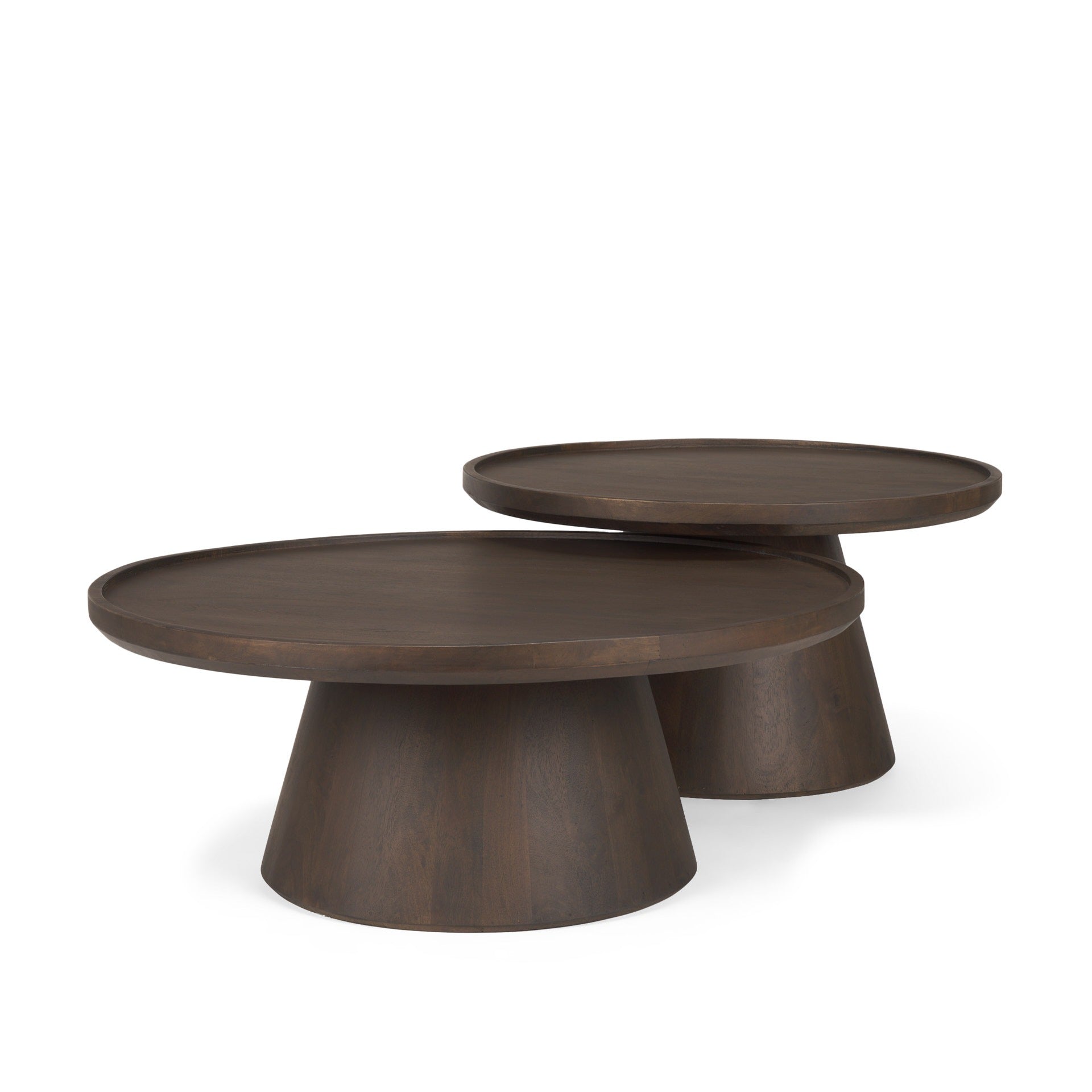 Takoda Dark Brown Wood Tapered Drum Nesting Coffee Tables - Set of 2 - Dekor Butik