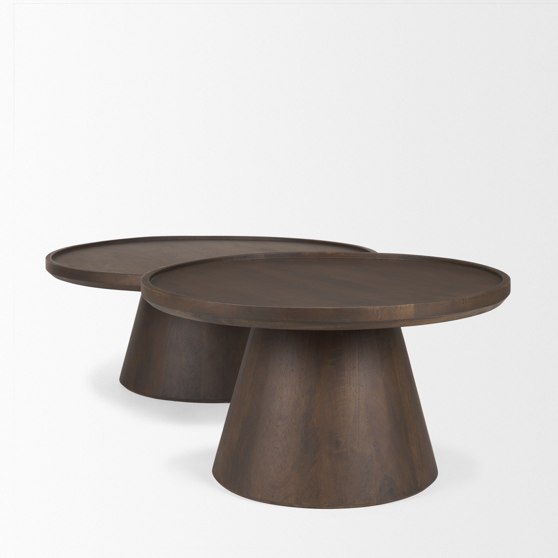 Takoda Dark Brown Wood Tapered Drum Nesting Coffee Tables - Set of 2 - Dekor Butik