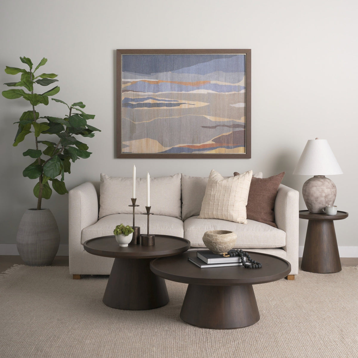 Takoda Dark Brown Wood Tapered Drum Nesting Coffee Tables - Set of 2 - Dekor Butik