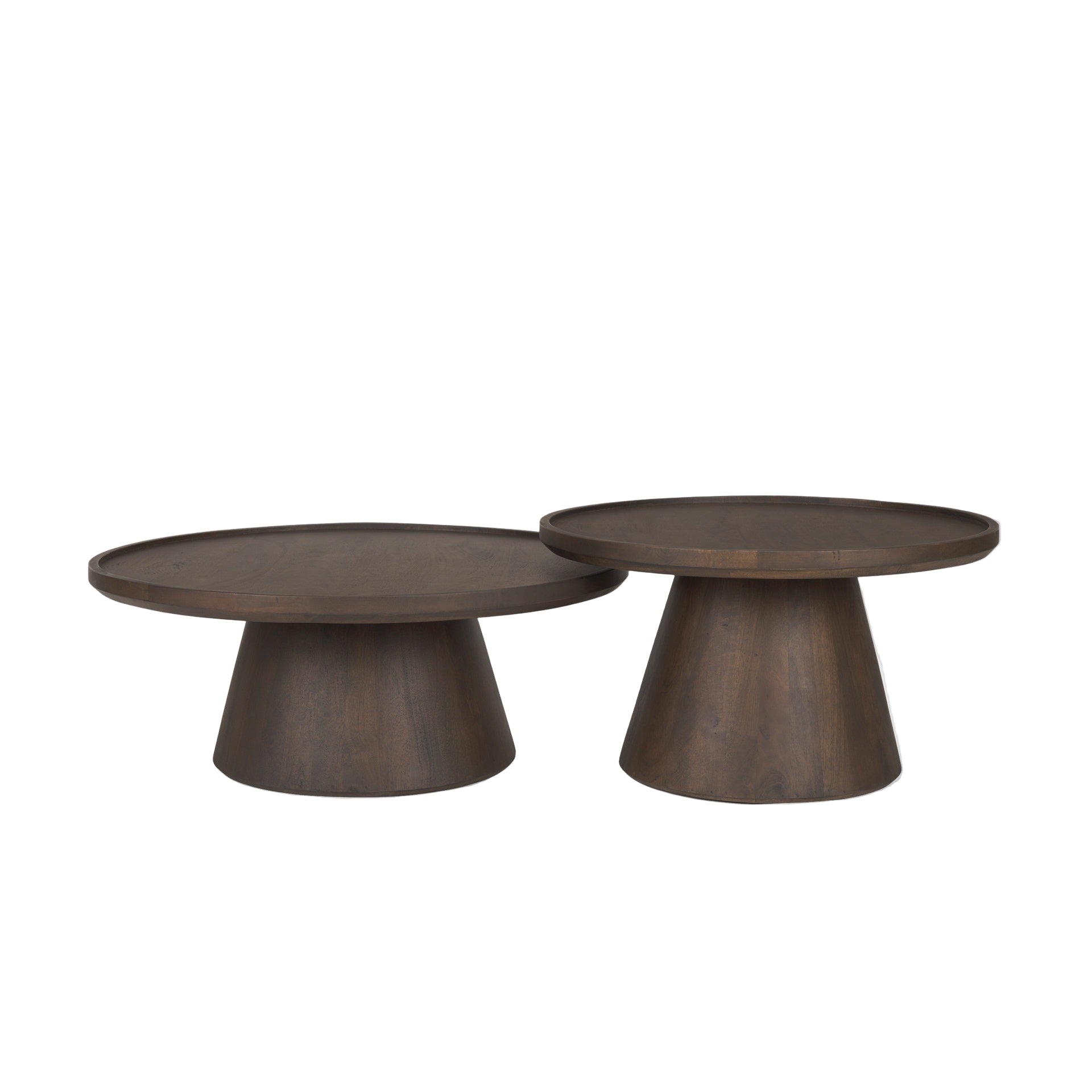 Takoda Dark Brown Wood Tapered Drum Nesting Coffee Tables - Set of 2 - Dekor Butik