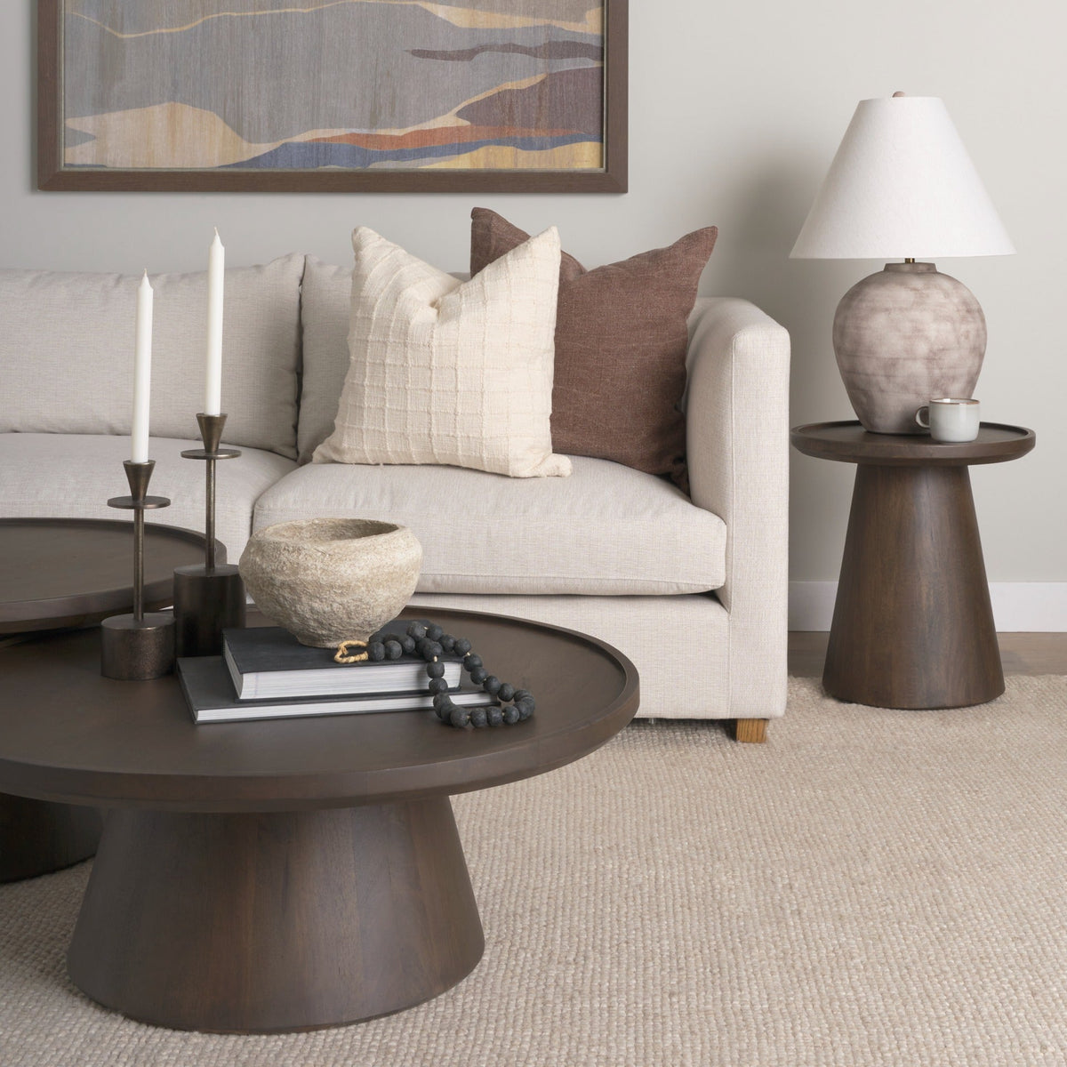 Takoda Dark Brown Wood Tapered Drum Nesting Coffee Tables - Set of 2 - Dekor Butik
