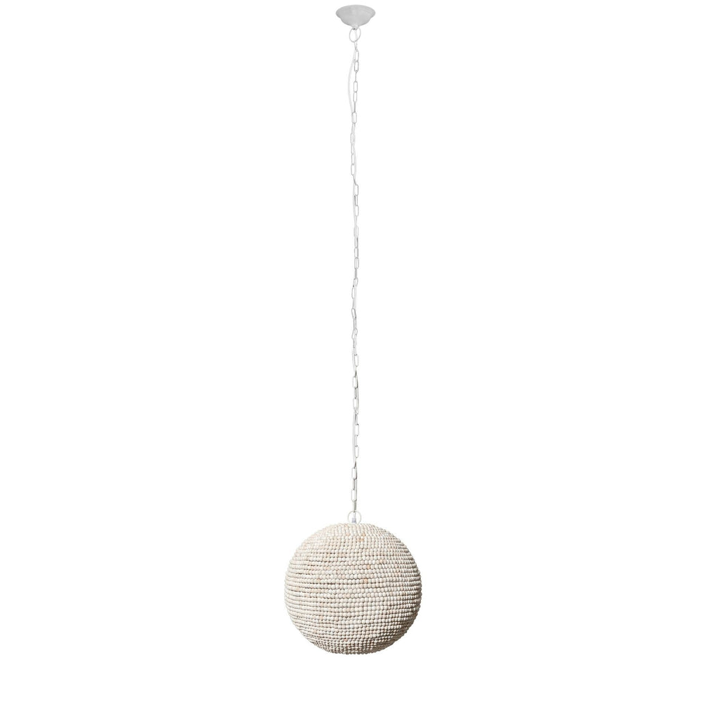 Theta 15.5x14.5 White - Washed Wood Beaded Pendant Light - Dekor Butik