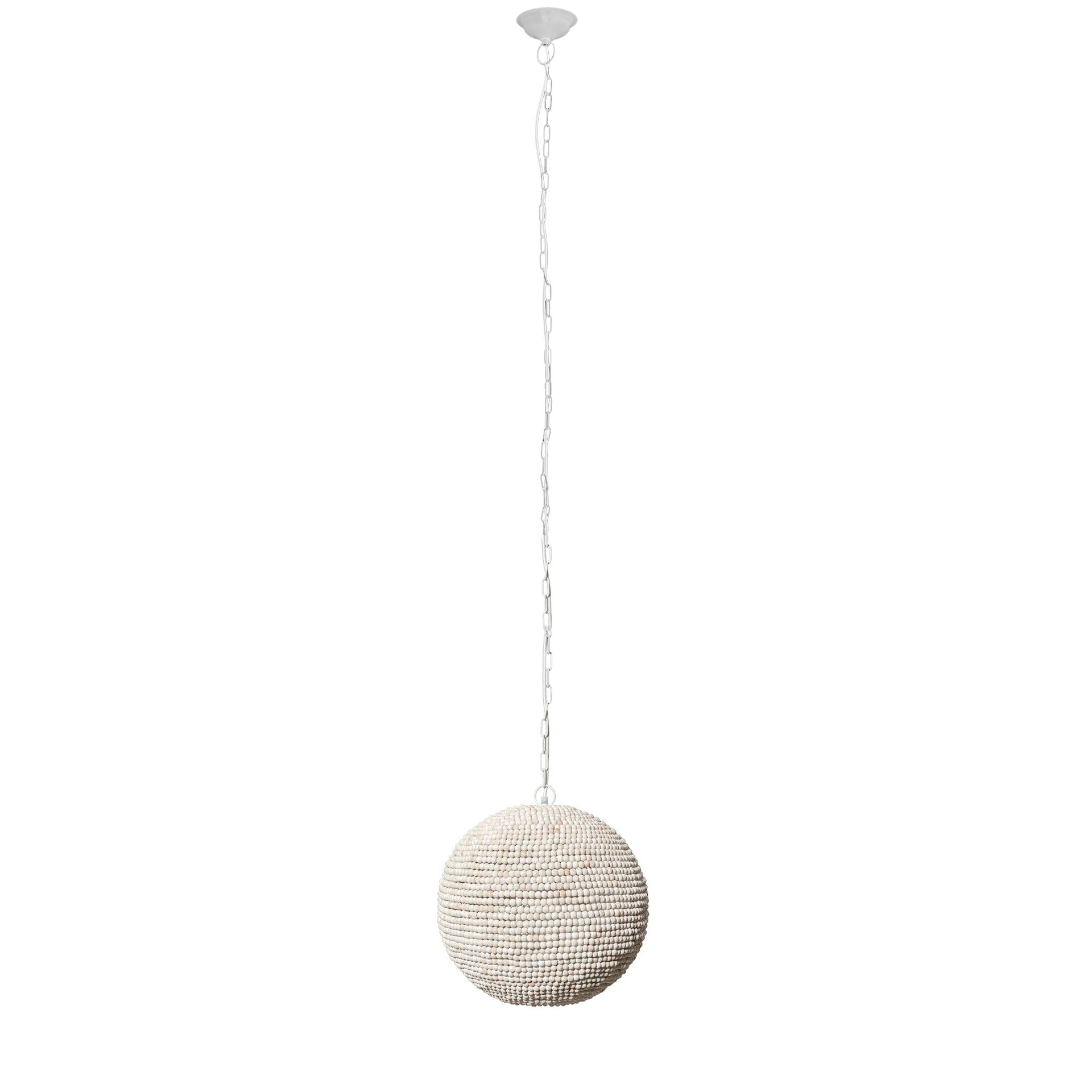 Theta 15.5x14.5 White - Washed Wood Beaded Pendant Light - Dekor Butik