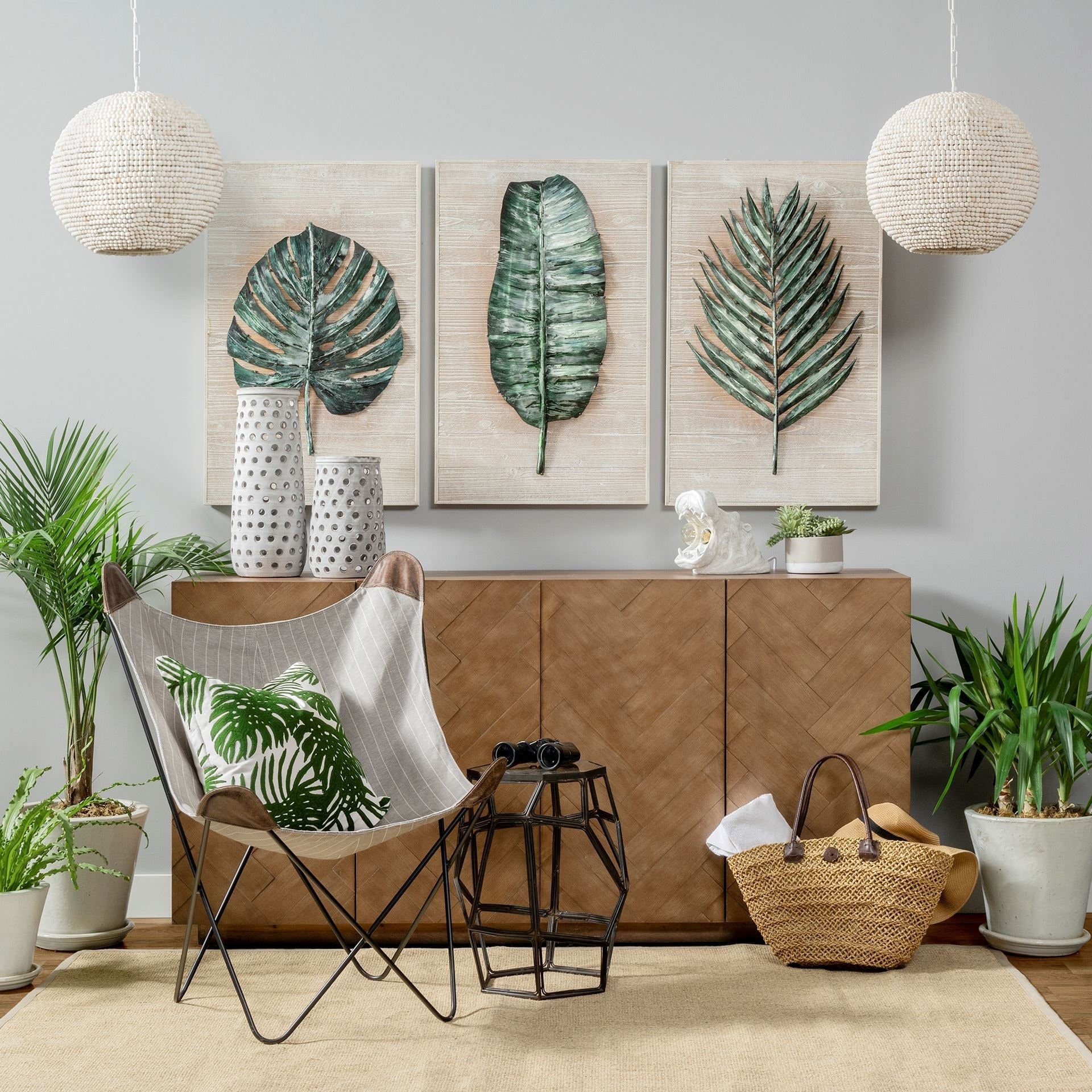 Theta 15.5x14.5 White - Washed Wood Beaded Pendant Light - Dekor Butik