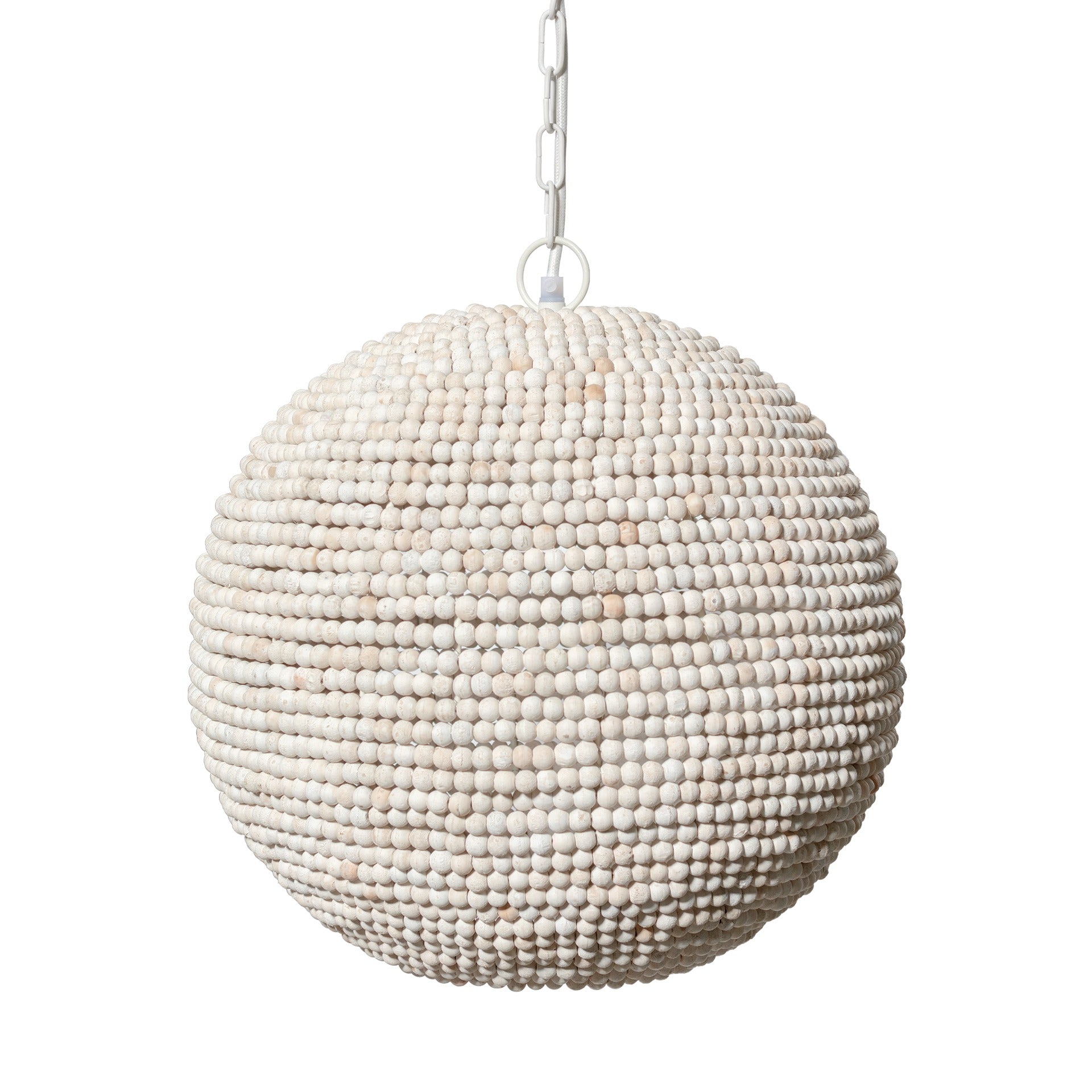 Theta 15.5x14.5 White - Washed Wood Beaded Pendant Light - Dekor Butik