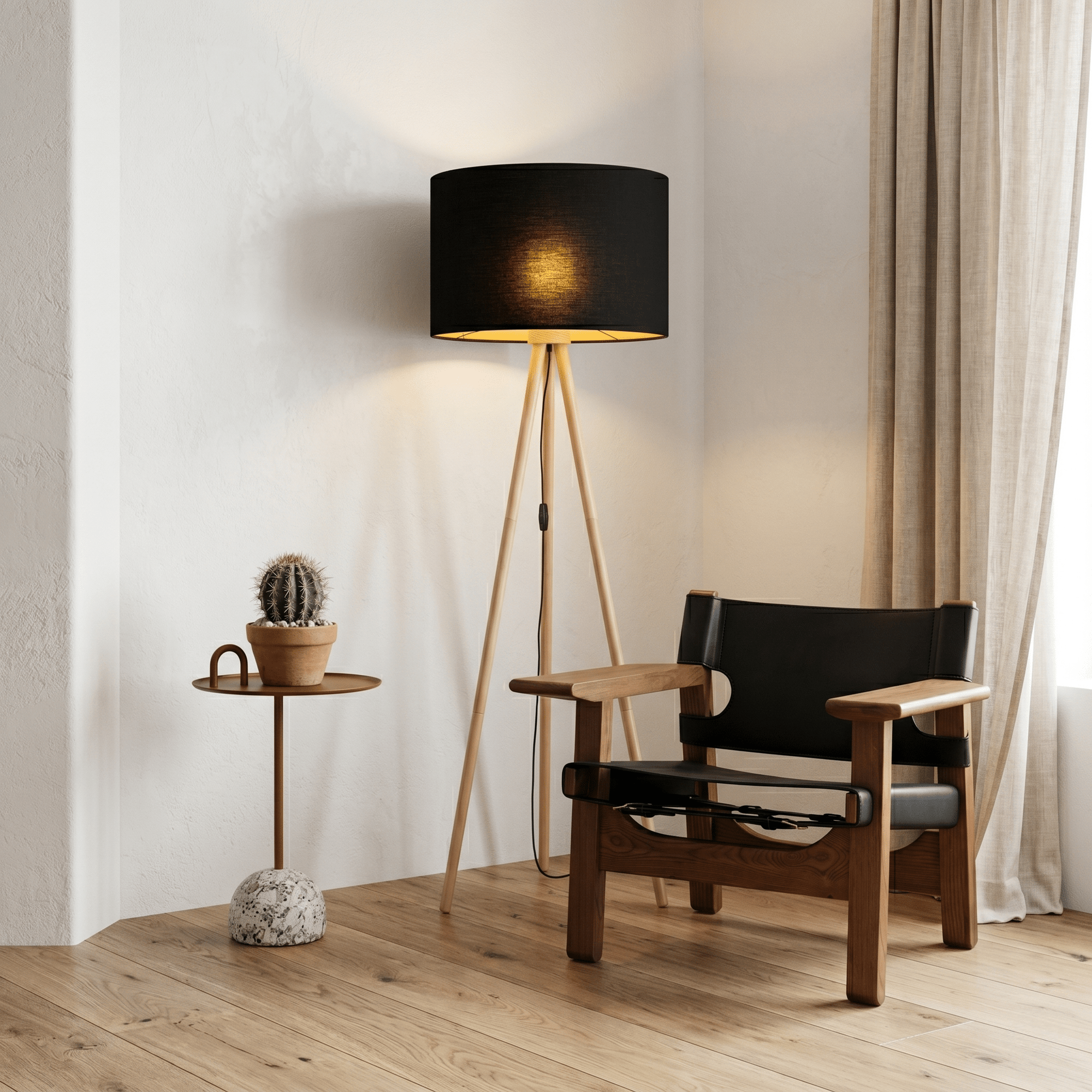 TOKYO Wood & Linen Floor Lamp for Living Room & Bedroom - Dekor Butik