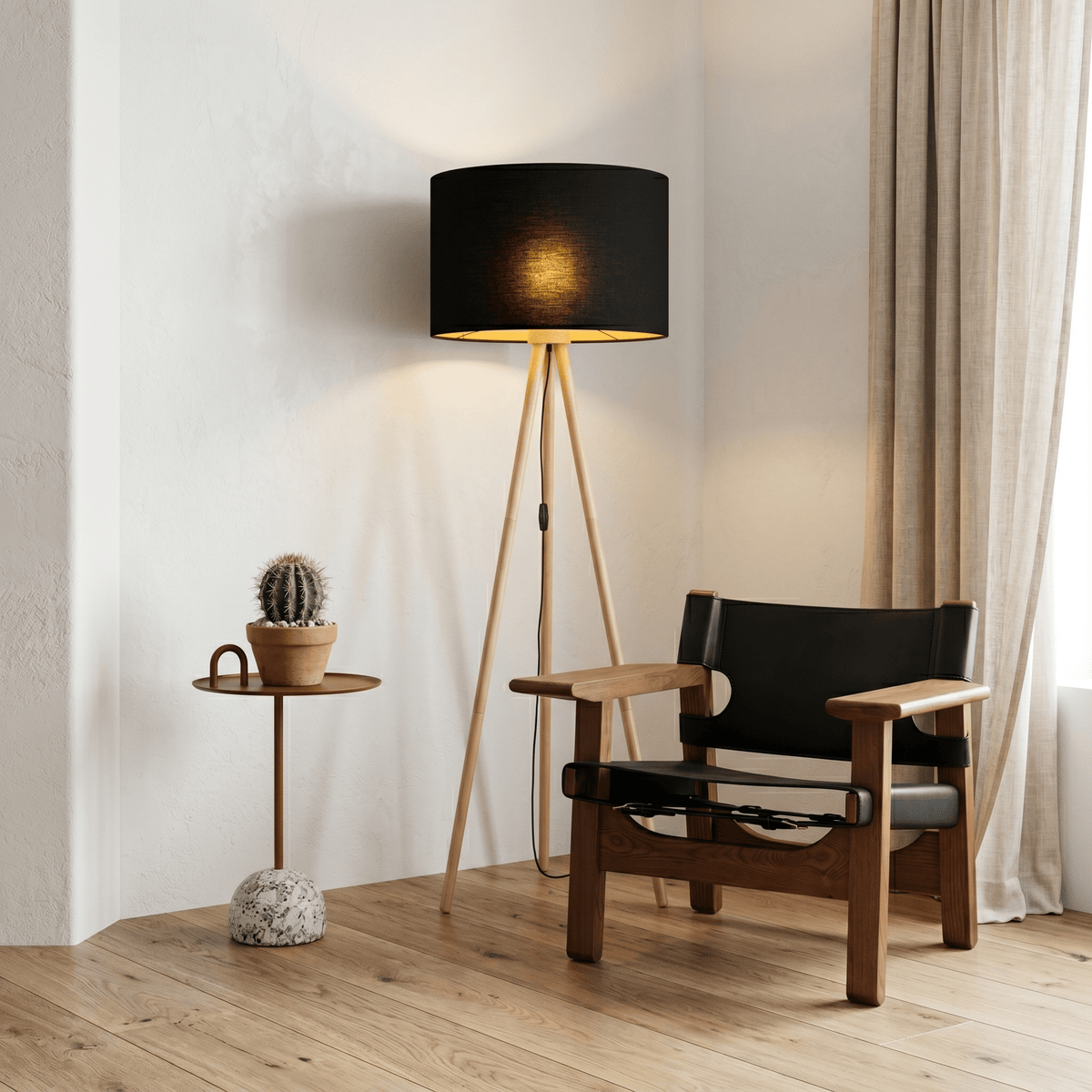 TOKYO Wood & Linen Floor Lamp for Living Room & Bedroom - Dekor Butik