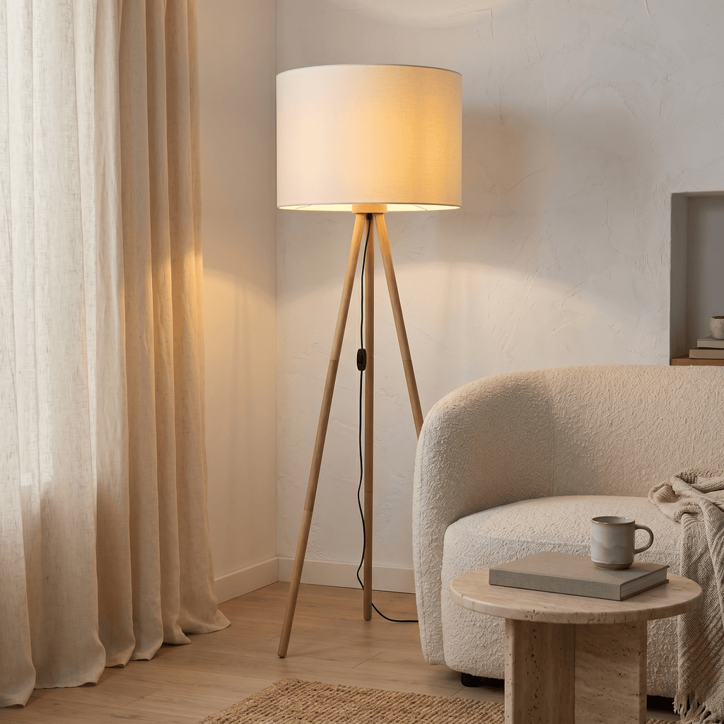 TOKYO Wood & Linen Floor Lamp for Living Room & Bedroom - Dekor Butik