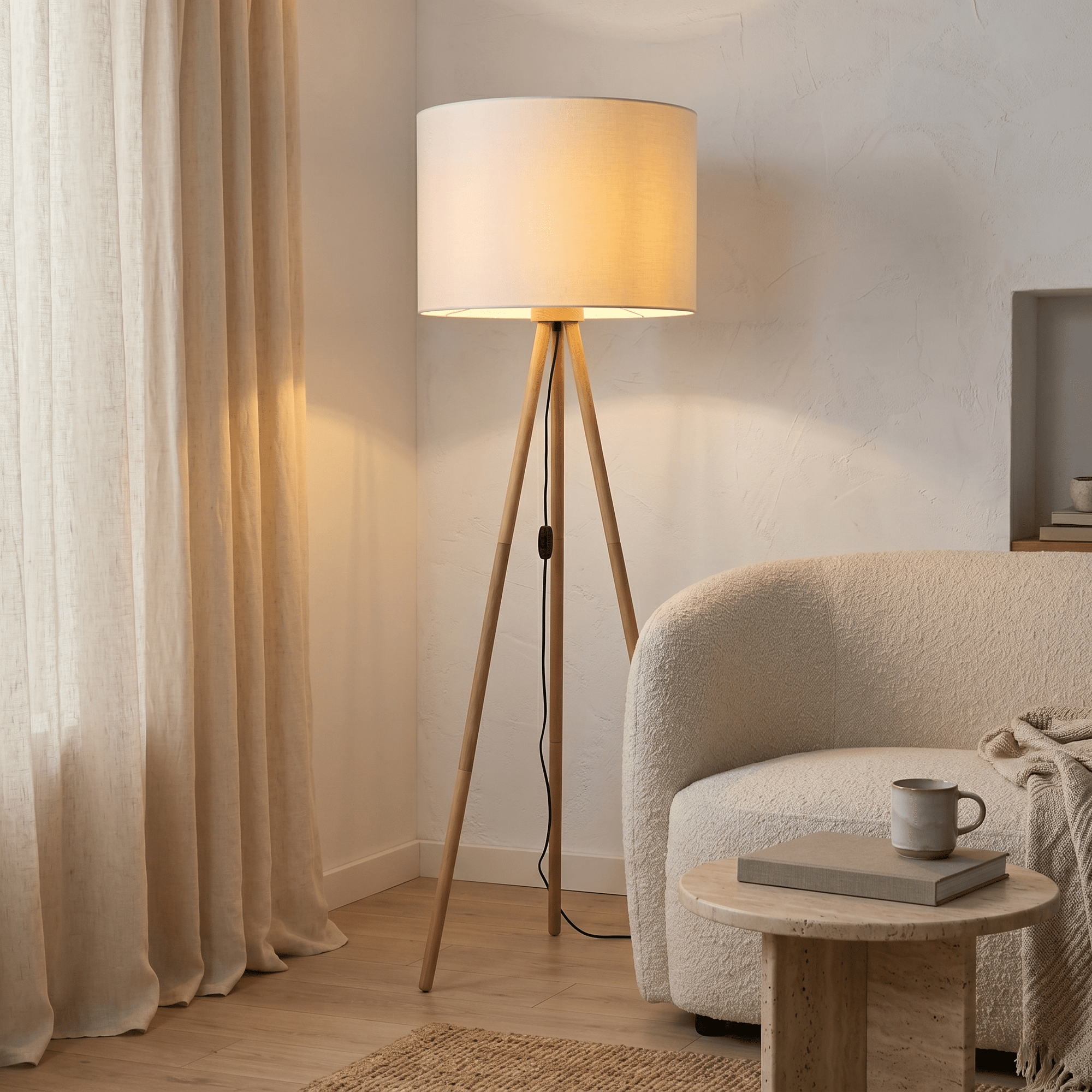 TOKYO Wood & Linen Floor Lamp for Living Room & Bedroom - Dekor Butik