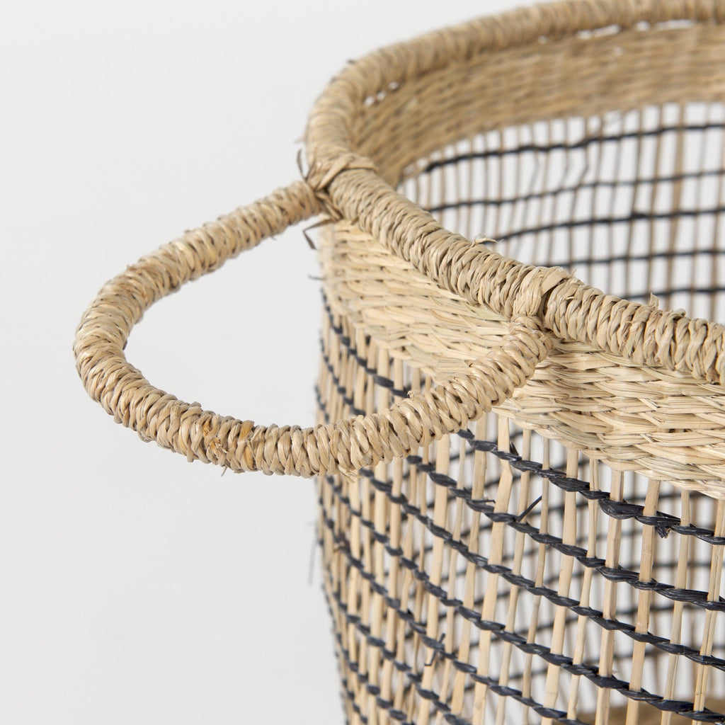 Triopas 15.7L x 15.7W x 13.4H (Set of 3) Medium Brown Seagrass Round Basket W/ Handles - Dekor Butik