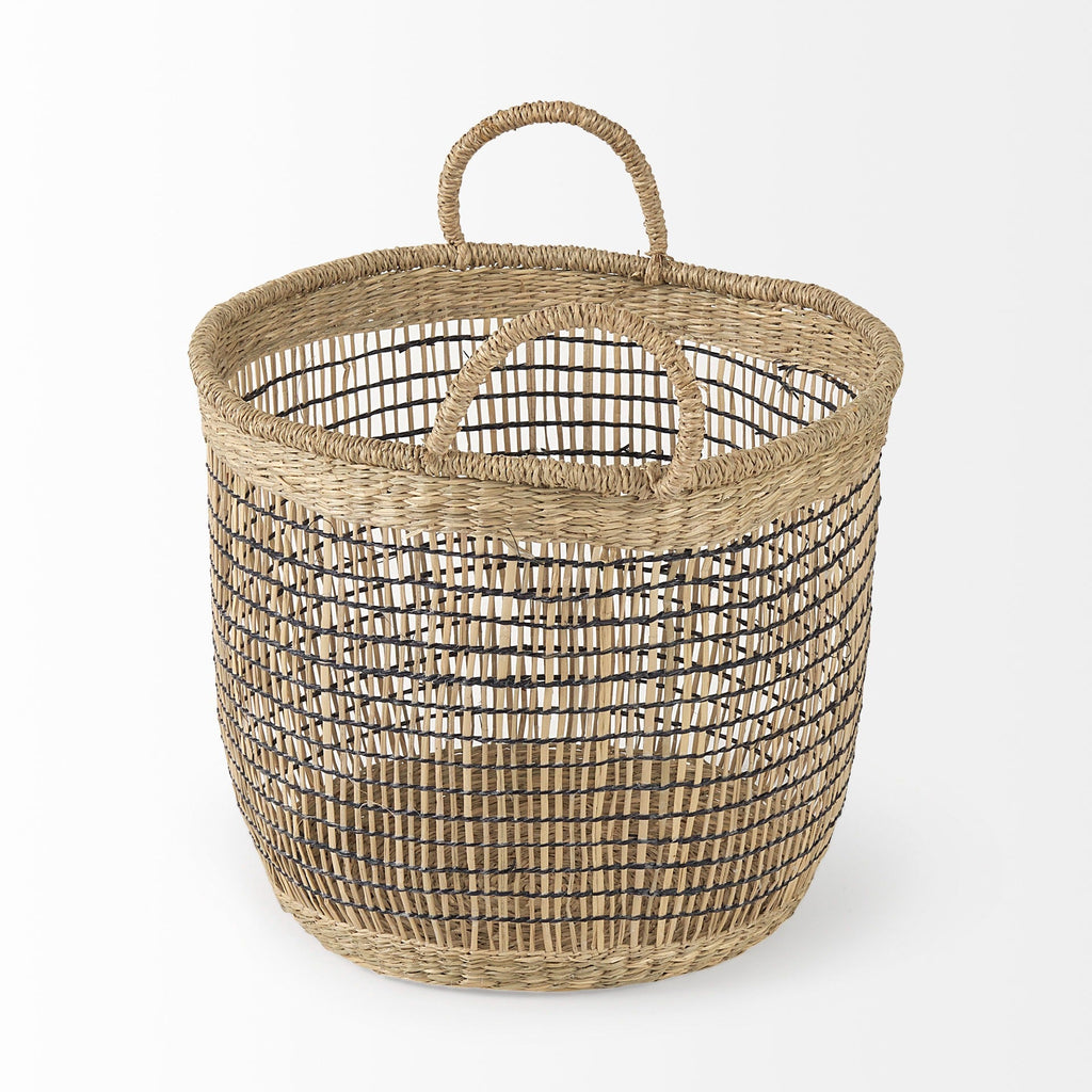 Triopas 15.7L x 15.7W x 13.4H (Set of 3) Medium Brown Seagrass Round Basket W/ Handles - Dekor Butik