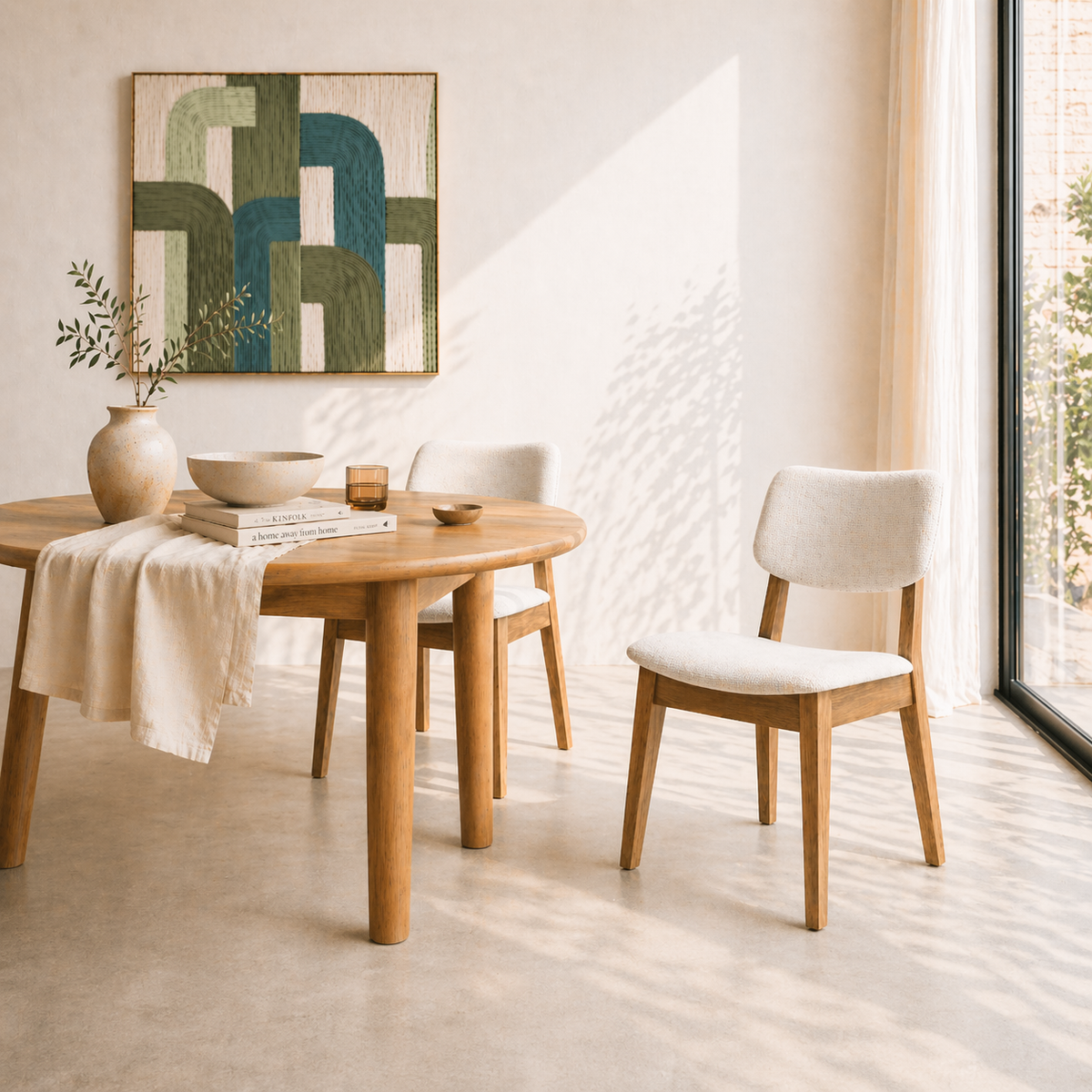 Clara Solid Wood Dining Chair - Smoked Oak and Heathered Ivory