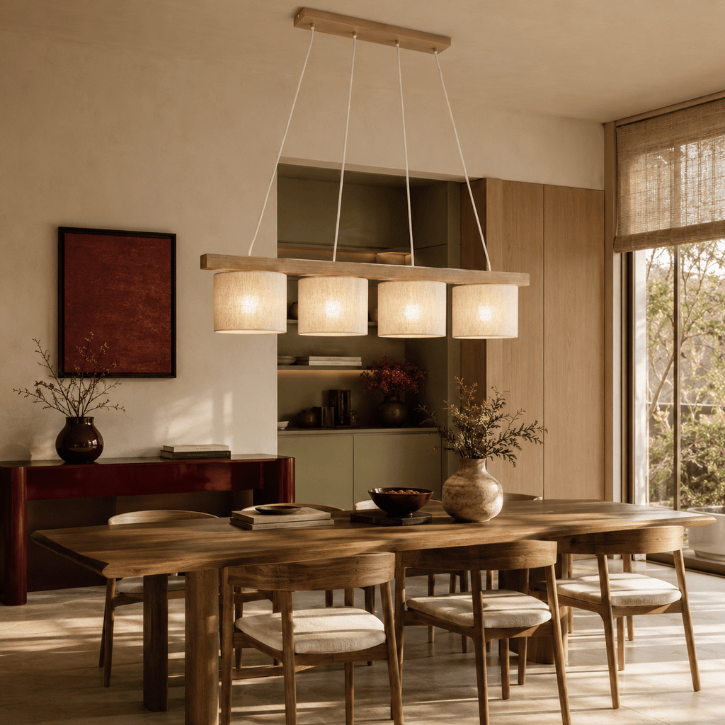 VARO Scandinavian Wood & Linen Pendant Light for Kitchen Island & Dining Table - Dekor Butik