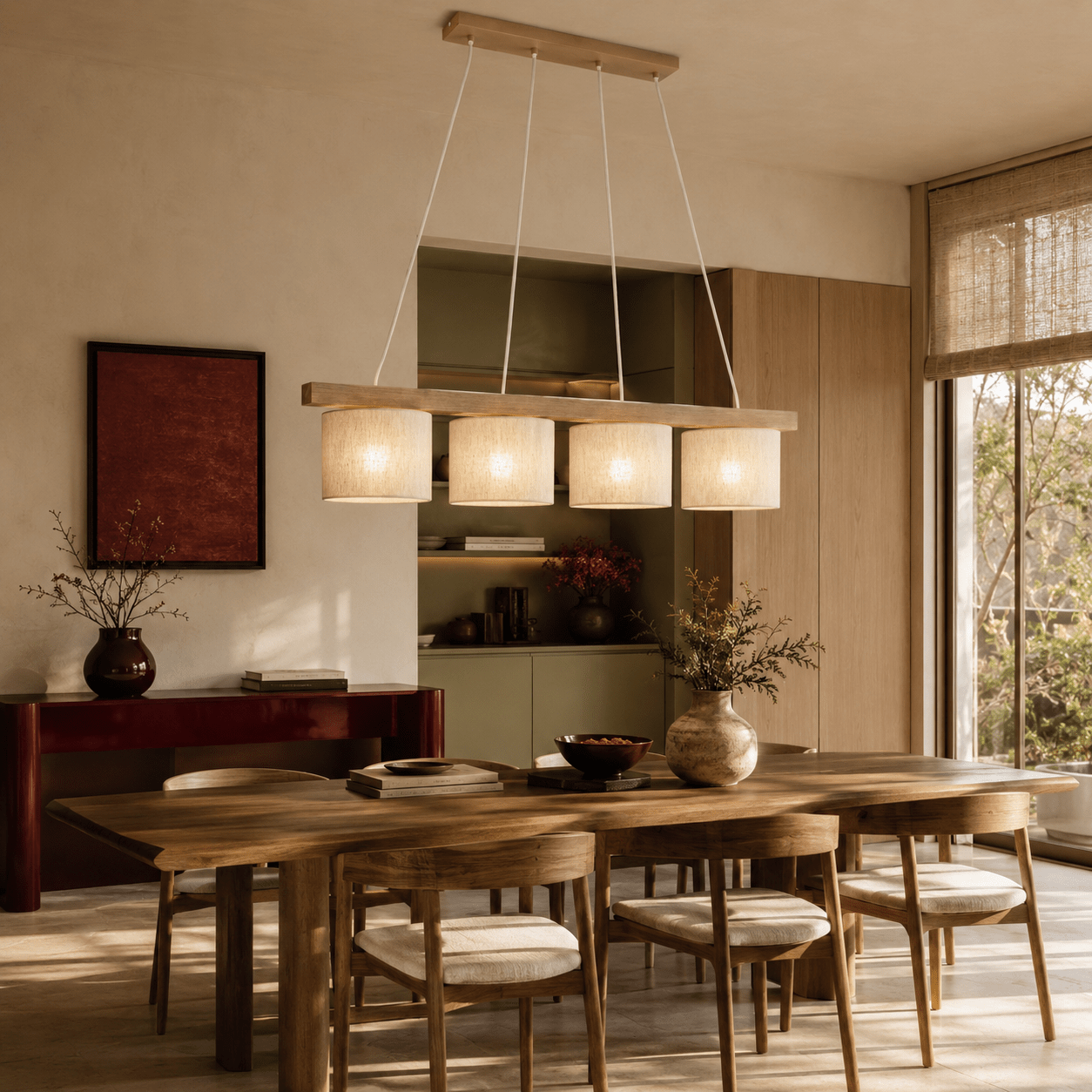 VARO Scandinavian Wood & Linen Pendant Light for Kitchen Island & Dining Table - Dekor Butik