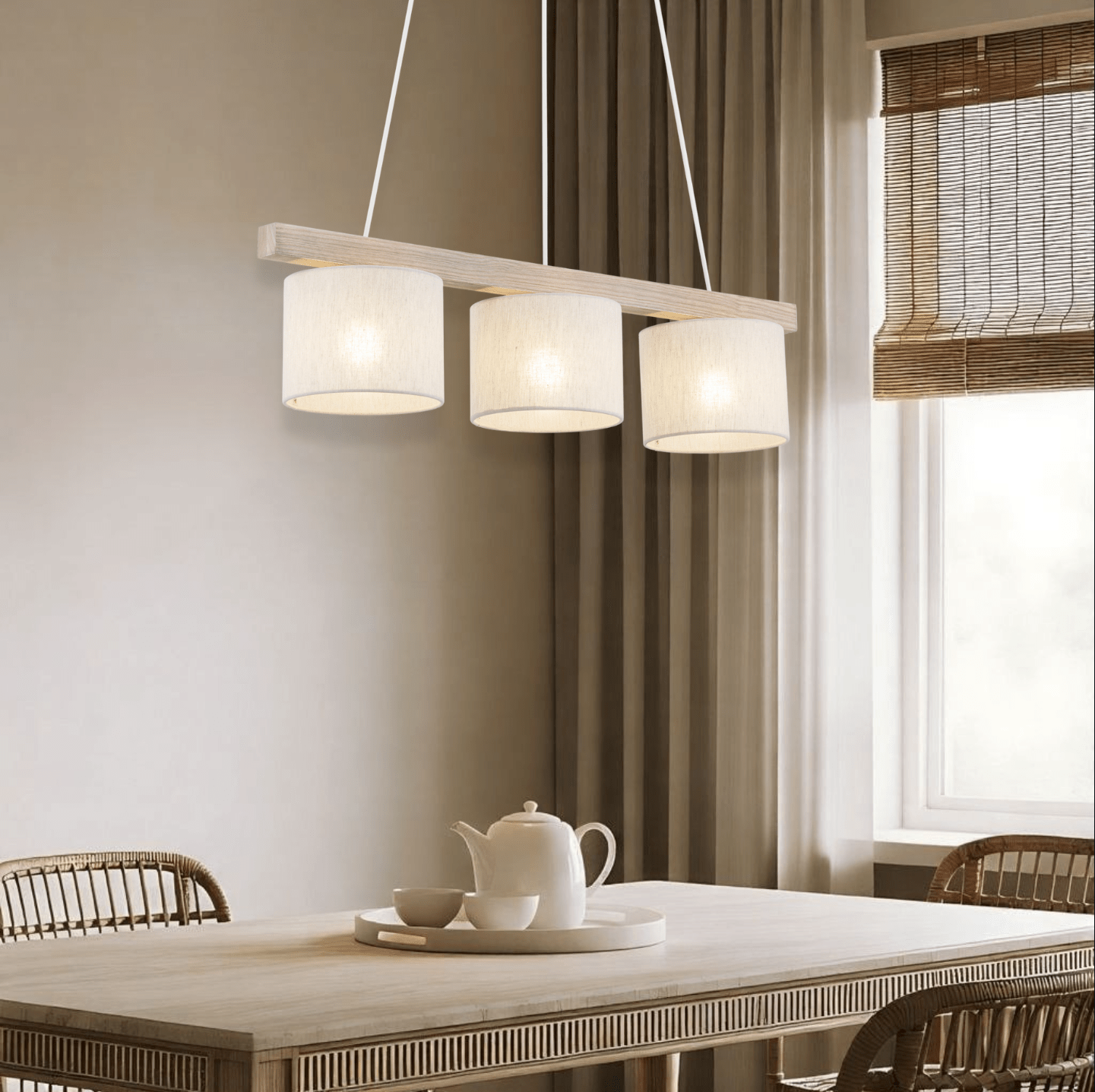 VARO Scandinavian Wood & Linen Pendant Light for Kitchen Island & Dining Table - Dekor Butik