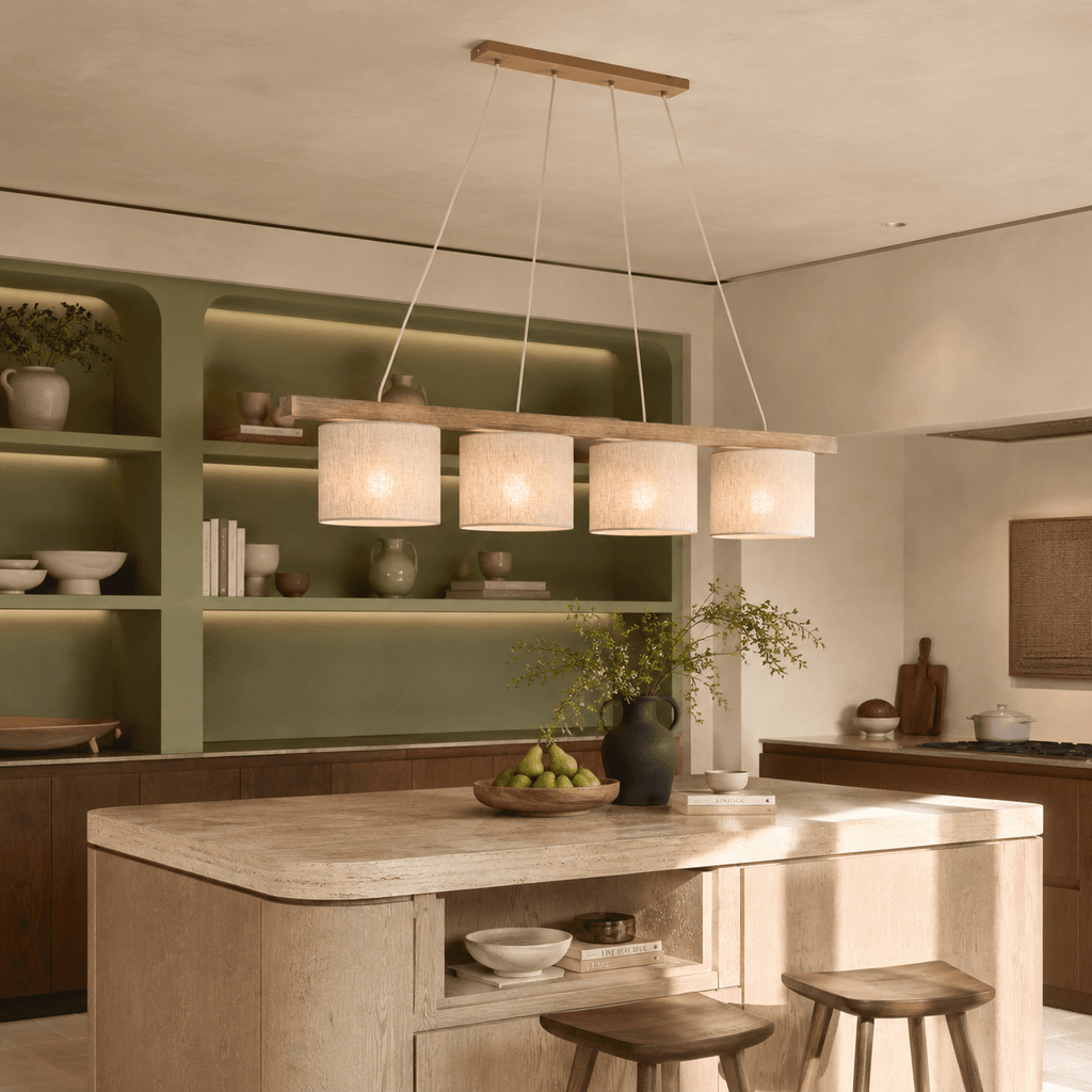 VARO Scandinavian Wood & Linen Pendant Light for Kitchen Island & Dining Table - Dekor Butik