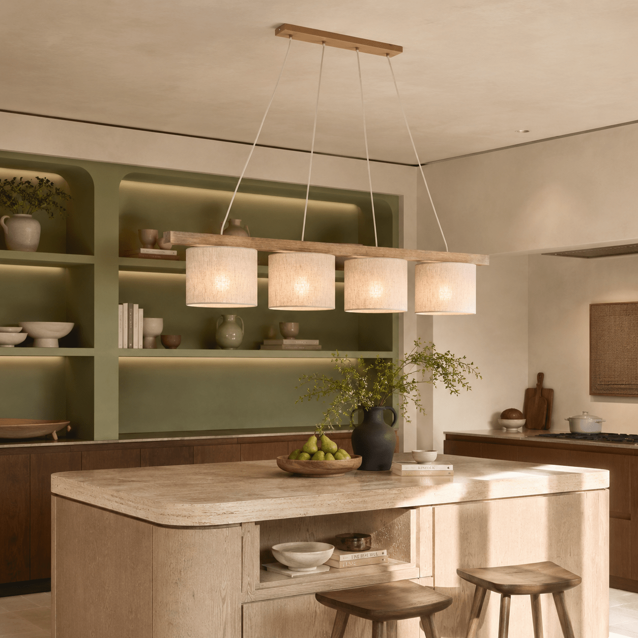 VARO Scandinavian Wood & Linen Pendant Light for Kitchen Island & Dining Table - Dekor Butik