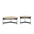 Wade Travertine Marble w/ Matte Black Metal Coffee Tables - Dekor Butik