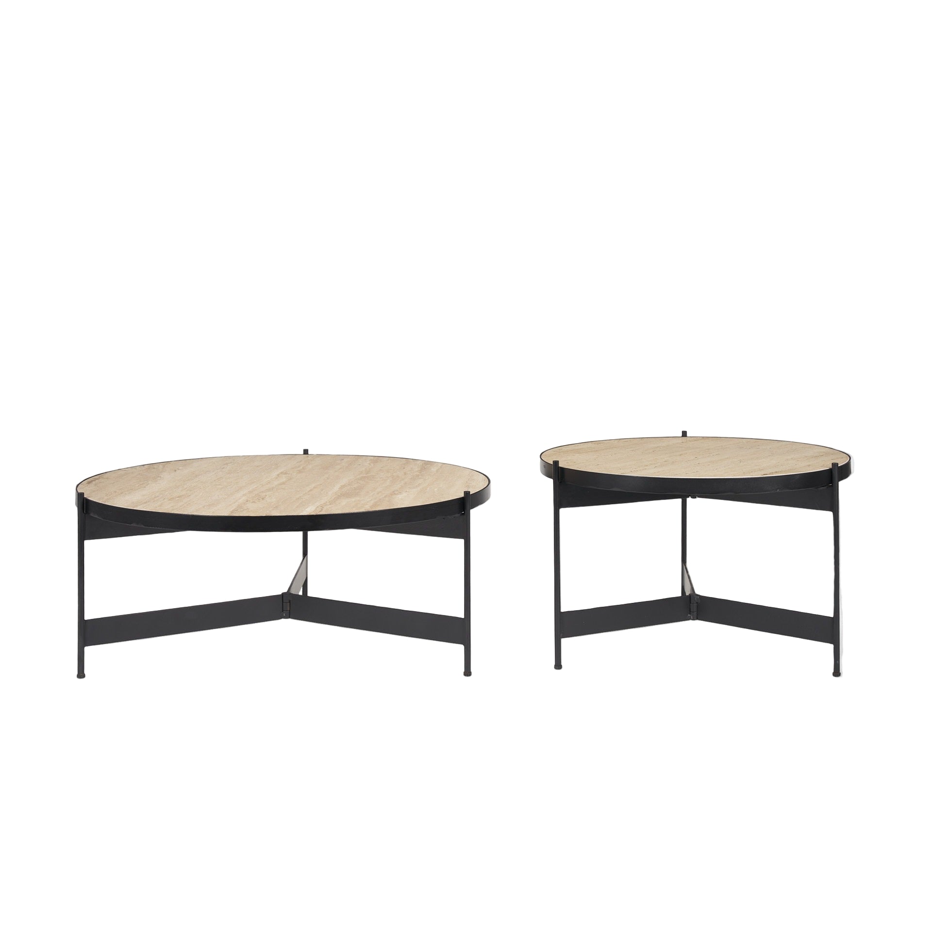 Wade Travertine Marble w/ Matte Black Metal Coffee Tables - Dekor Butik