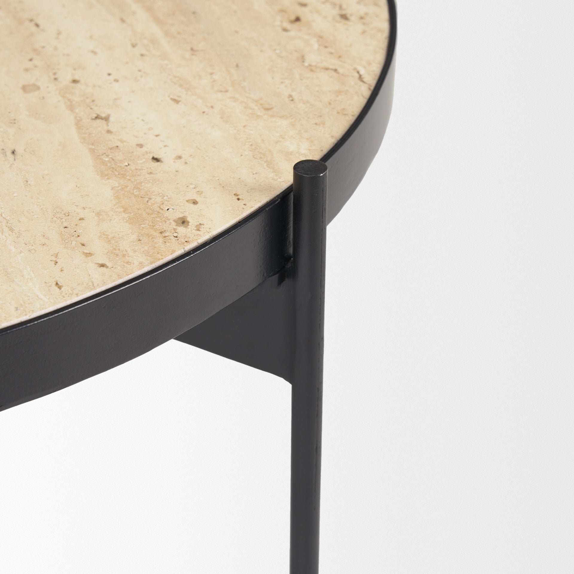 Wade Travertine Marble w/ Matte Black Metal Coffee Tables - Dekor Butik