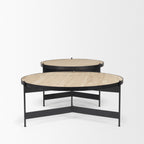 Wade Travertine Marble w/ Matte Black Metal Coffee Tables - Dekor Butik