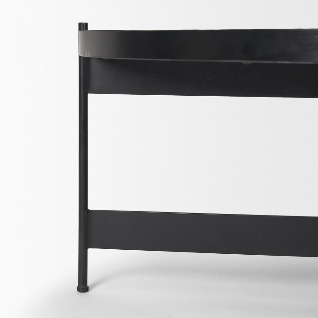 Wade Travertine Marble w/ Matte Black Metal Coffee Tables - Dekor Butik