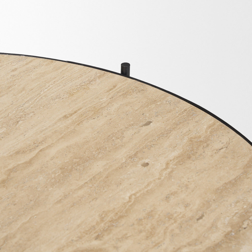 Wade Travertine Marble w/ Matte Black Metal Coffee Tables - Dekor Butik