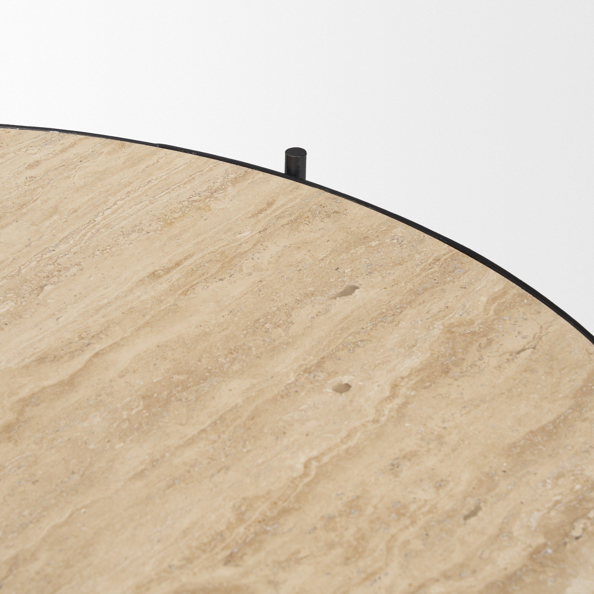 Wade Travertine Marble w/ Matte Black Metal Coffee Tables - Dekor Butik