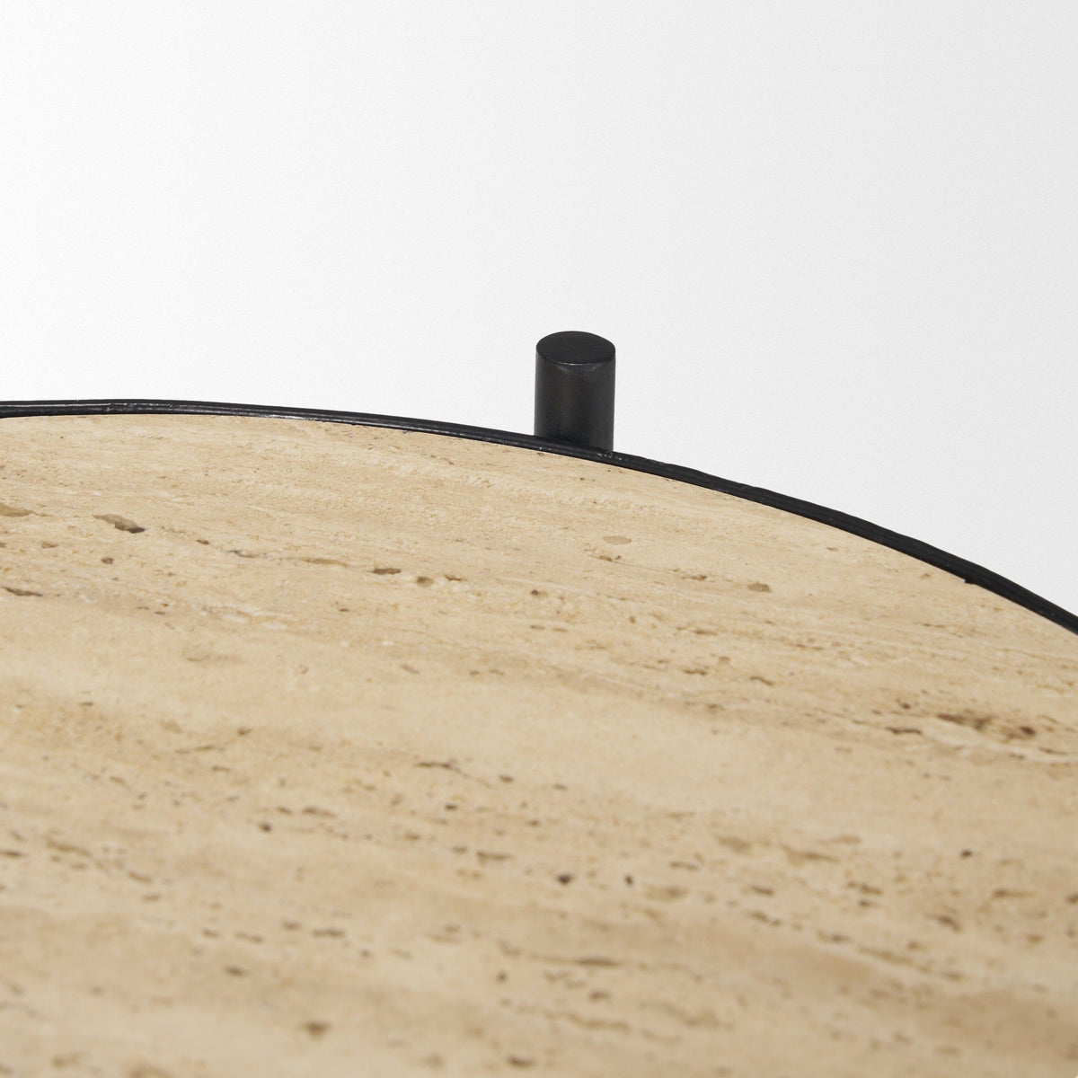 Wade Travertine Marble w/ Matte Black Metal End Tables SET OF 2 - Dekor Butik