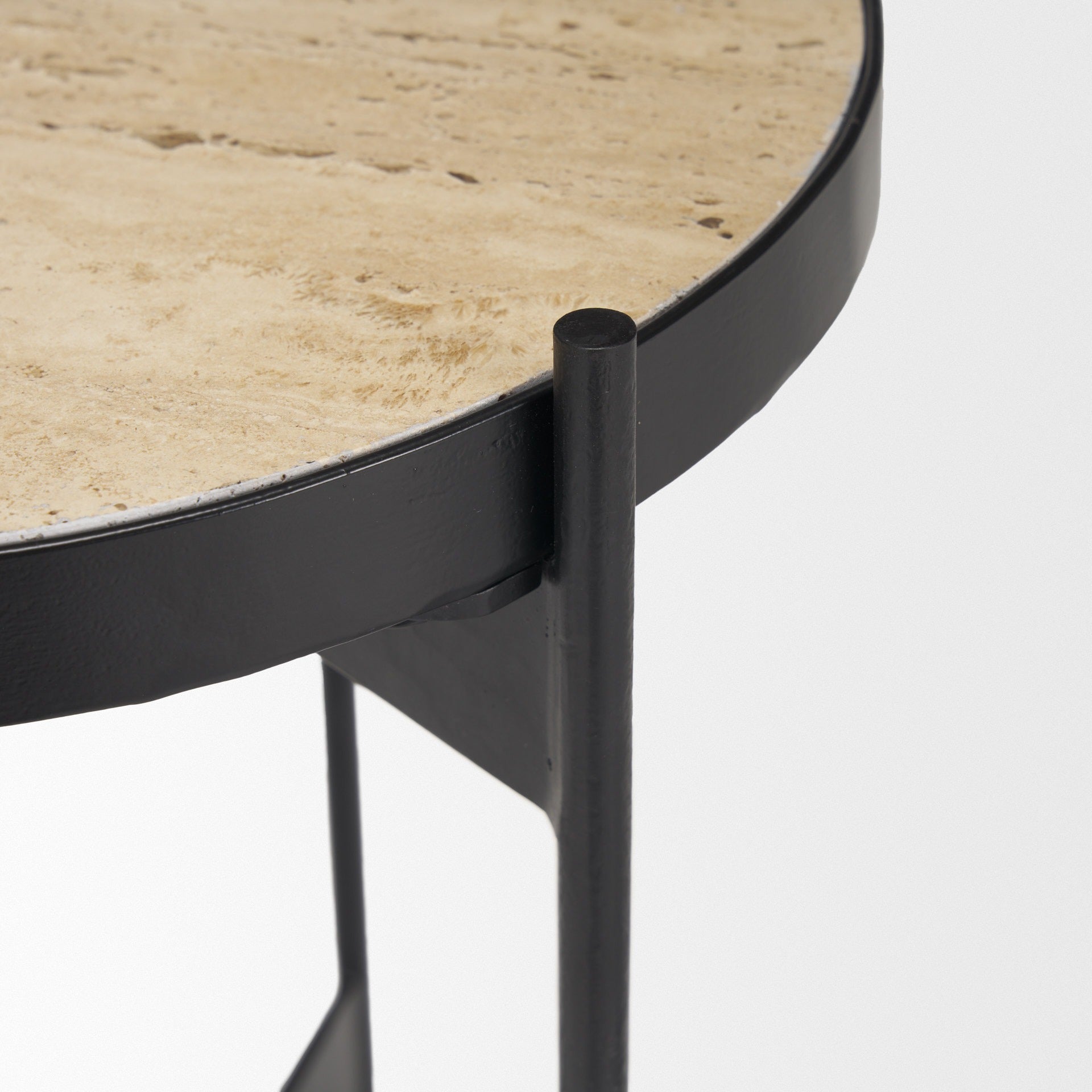 Wade Travertine Marble w/ Matte Black Metal End Tables SET OF 2 - Dekor Butik
