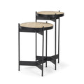 Wade Travertine Marble w/ Matte Black Metal End Tables SET OF 2 - Dekor Butik