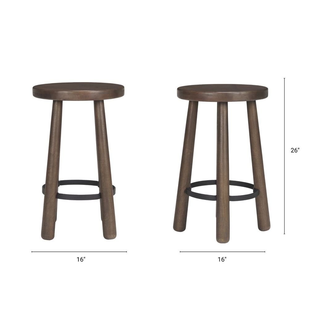 Weldon Dark Brown Wood w/ Matte Black Metal Counter Stool - Dekor Butik