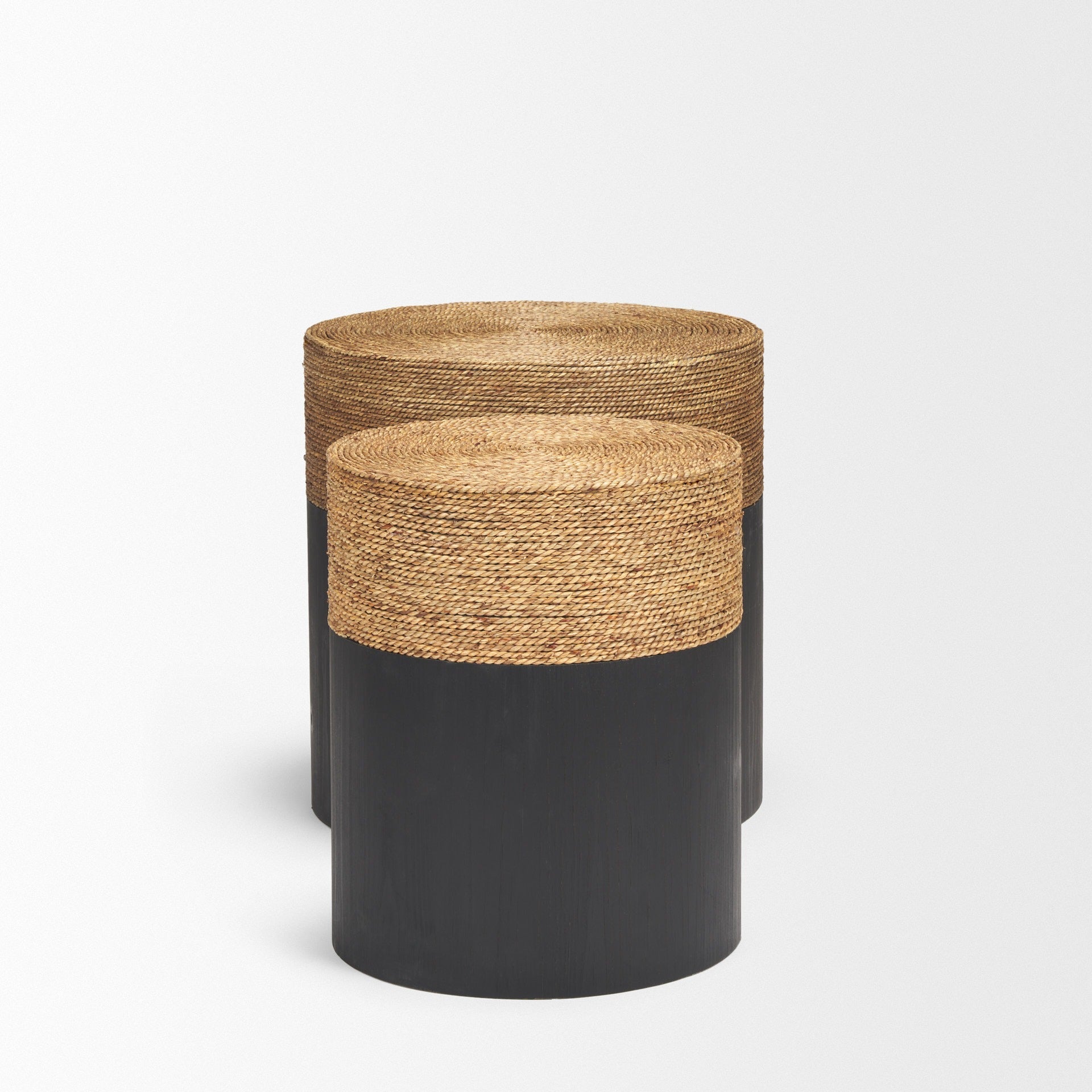Wenopa Matte Black Wood w/ Natural Jute Accent Tables - Dekor Butik