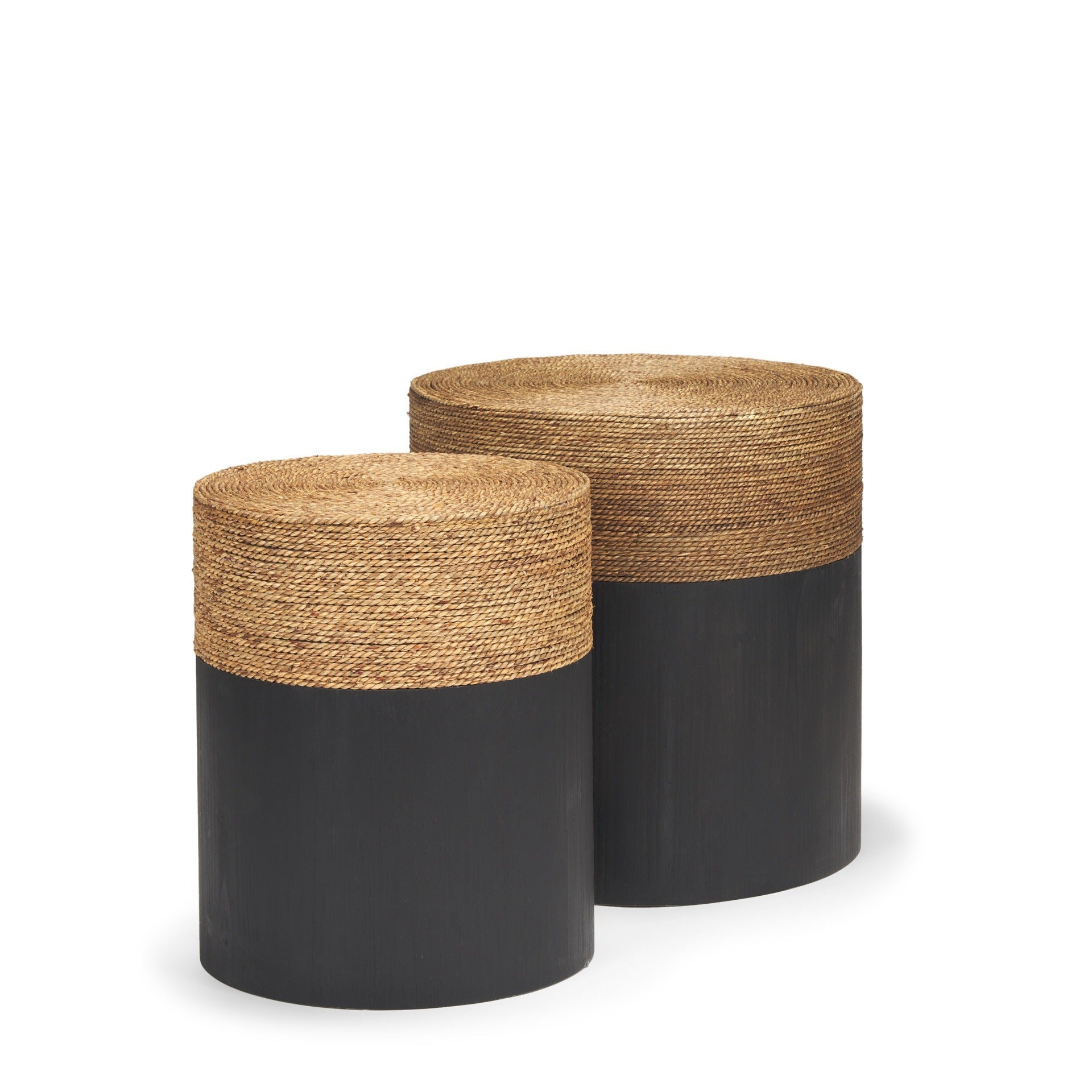 Wenopa Matte Black Wood w/ Natural Jute Accent Tables - Dekor Butik