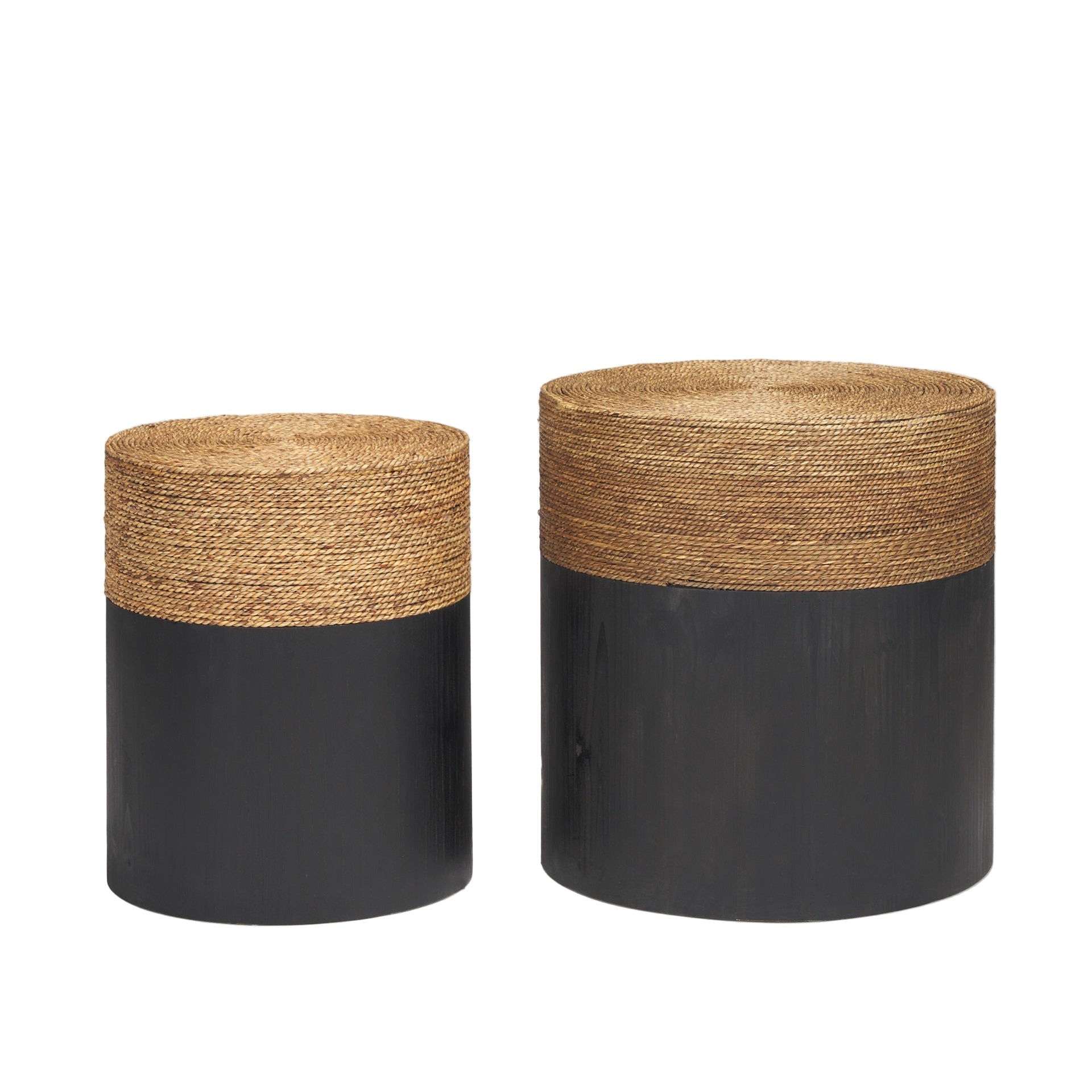 Wenopa Matte Black Wood w/ Natural Jute Accent Tables - Dekor Butik