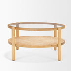 Weslyn Solid Light Brown Wood and Glass Top w/ Cane Coffee Table - Dekor Butik
