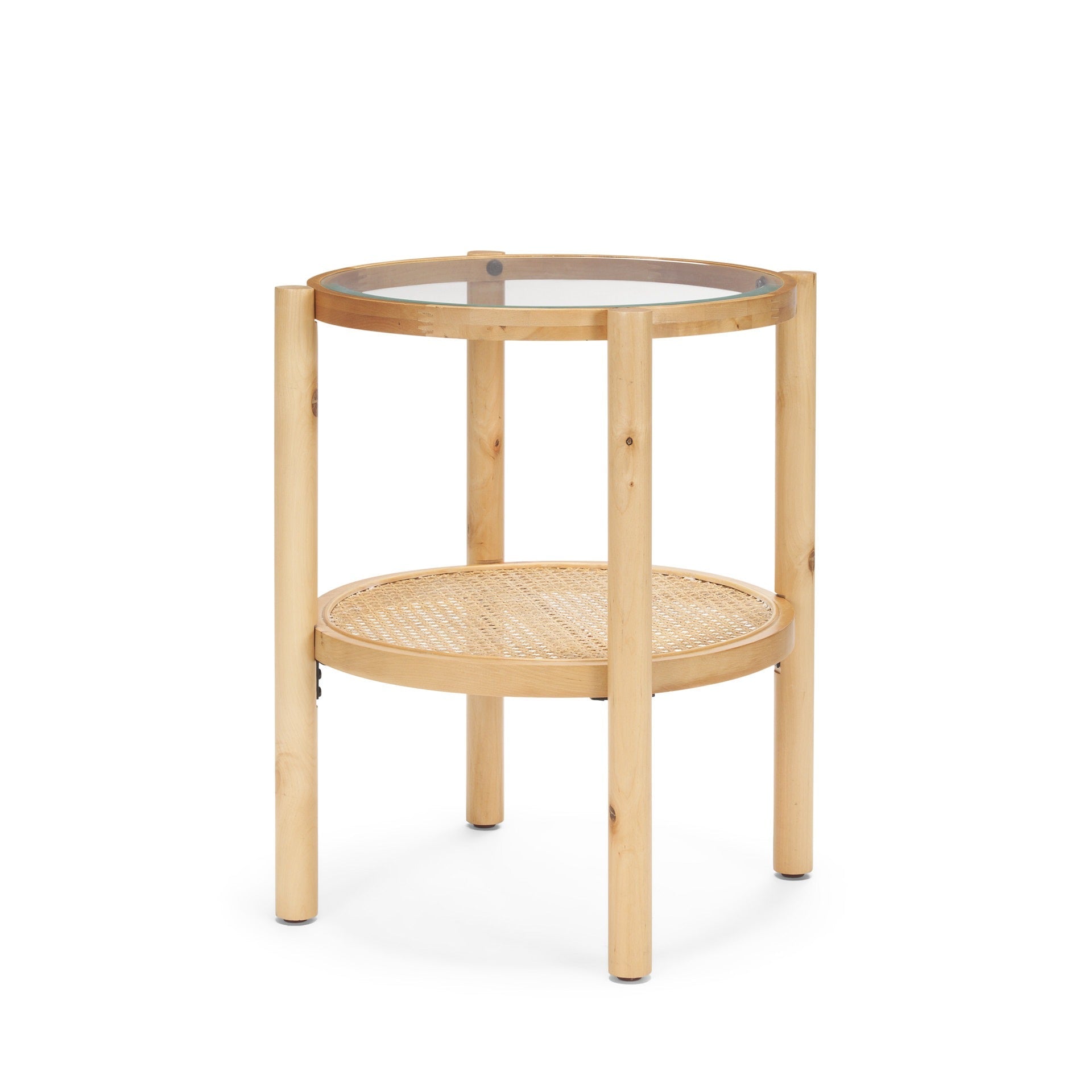 Weslyn Solid Light Brown Wood and Glass Top w/ Cane Side Table - Dekor Butik