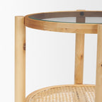 Weslyn Solid Light Brown Wood and Glass Top w/ Cane Side Table - Dekor Butik