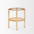 Weslyn Solid Light Brown Wood and Glass Top w/ Cane Side Table - Dekor Butik