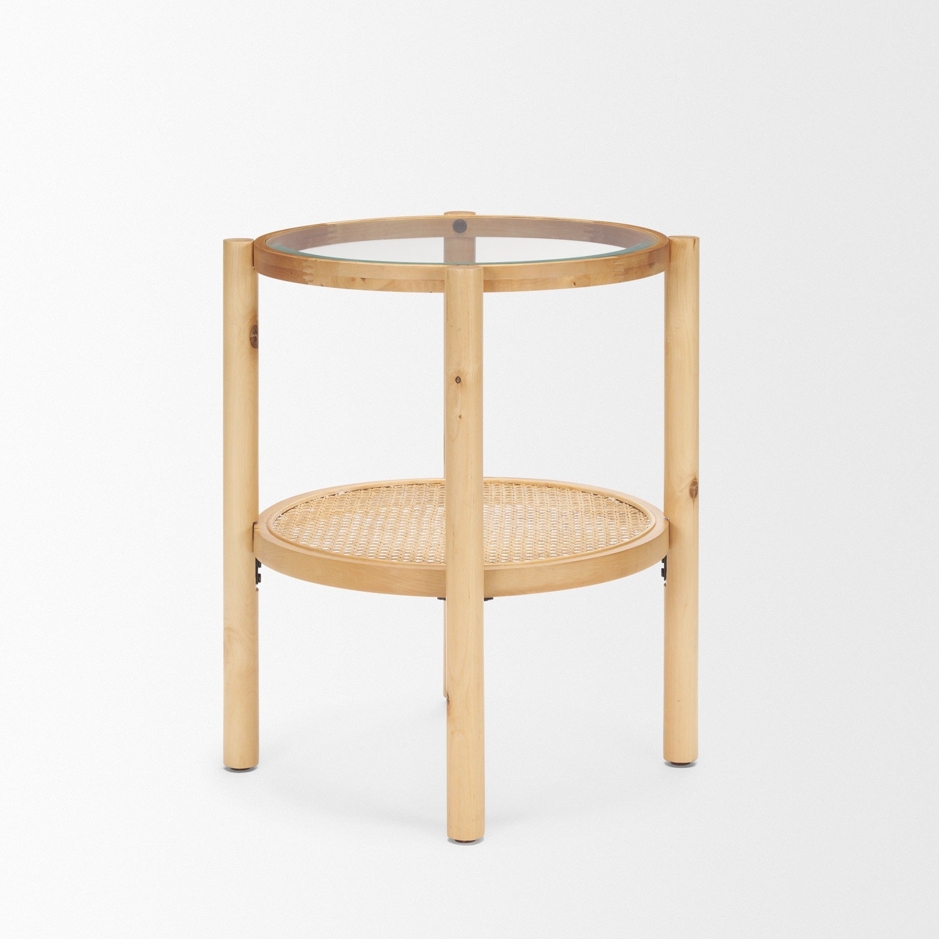 Weslyn Solid Light Brown Wood and Glass Top w/ Cane Side Table - Dekor Butik