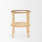 Weslyn Solid Light Brown Wood and Glass Top w/ Cane Side Table - Dekor Butik