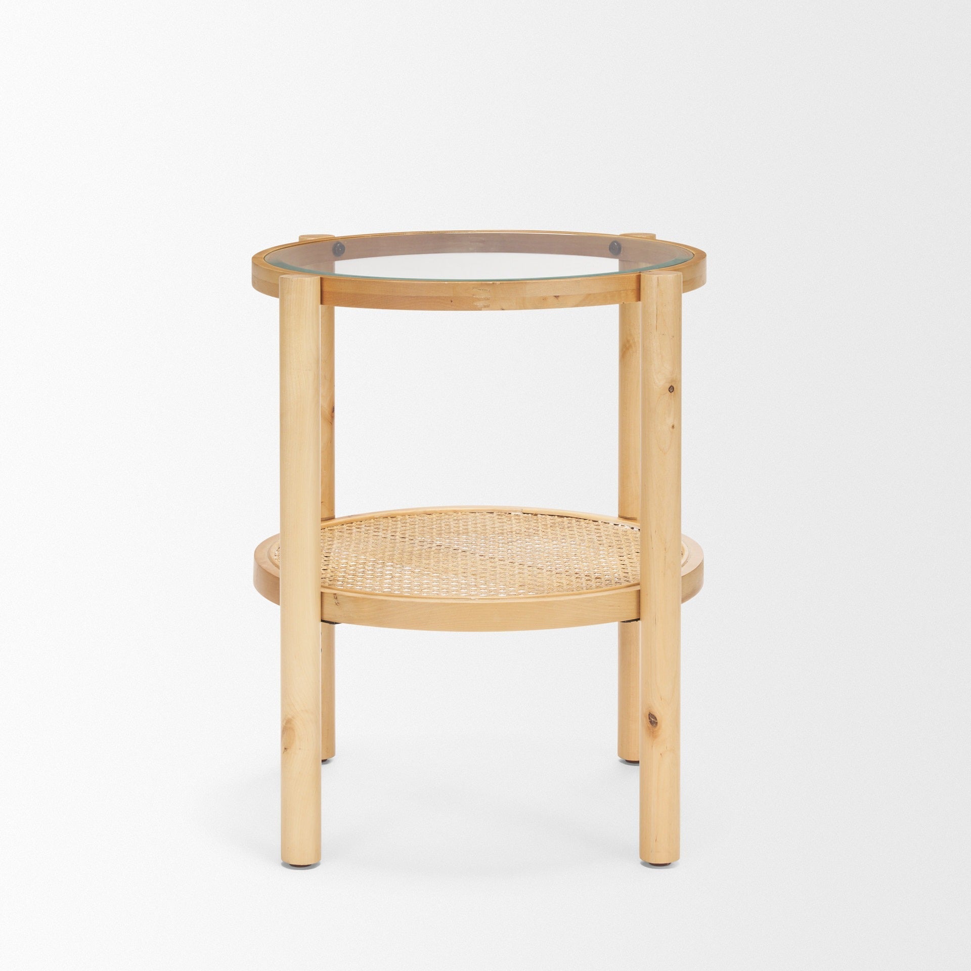 Weslyn Solid Light Brown Wood and Glass Top w/ Cane Side Table - Dekor Butik