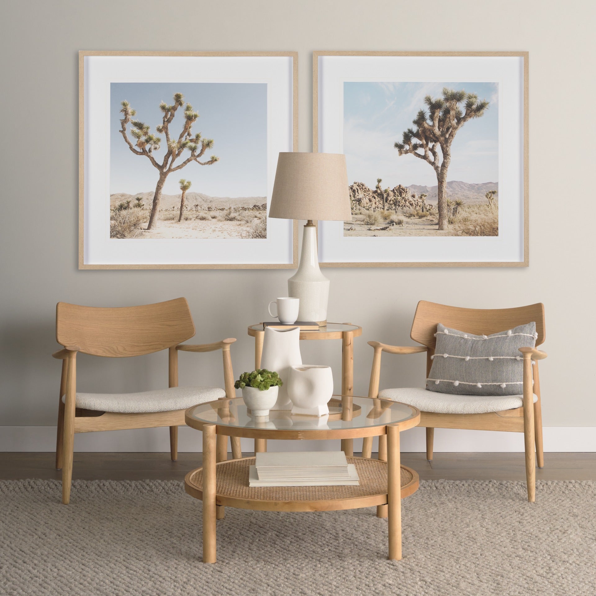 Weslyn Solid Light Brown Wood and Glass Top w/ Cane Side Table - Dekor Butik