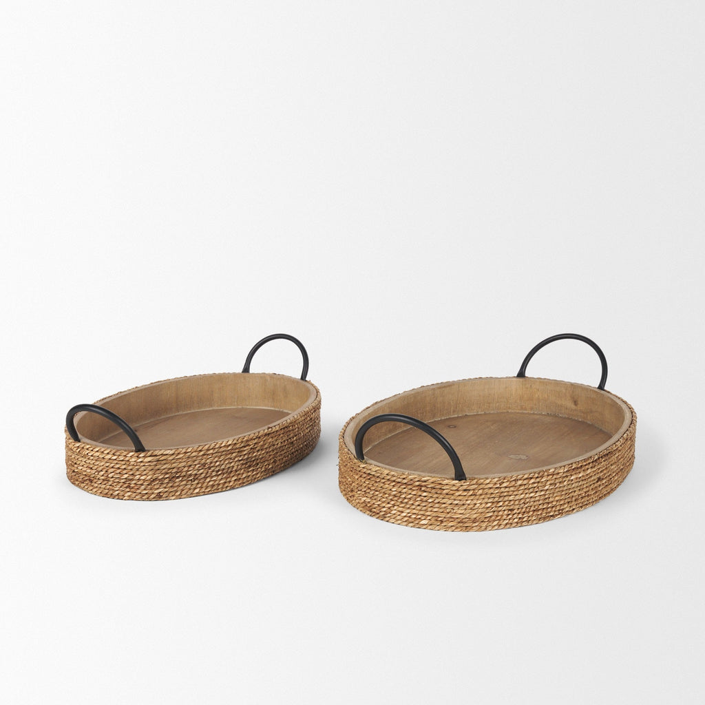 Wheaton Light Brown Wood w/ Natural Jute Serving Trays - Dekor Butik