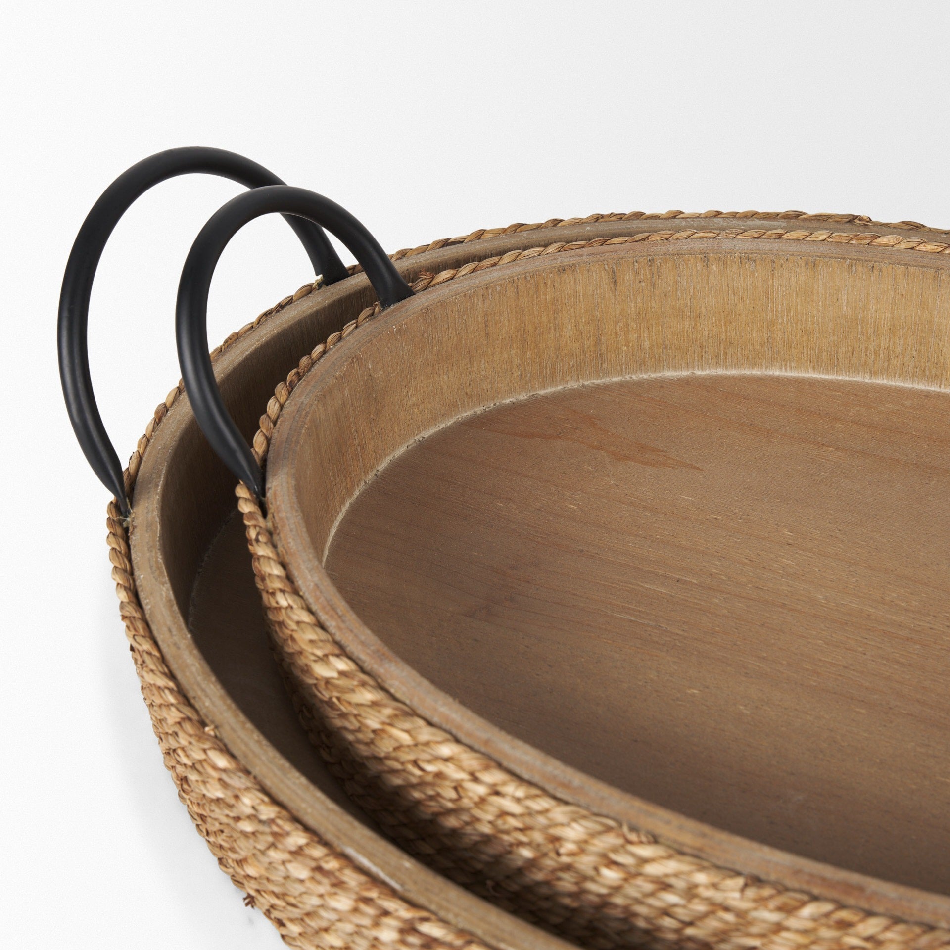 Wheaton Light Brown Wood w/ Natural Jute Serving Trays - Dekor Butik