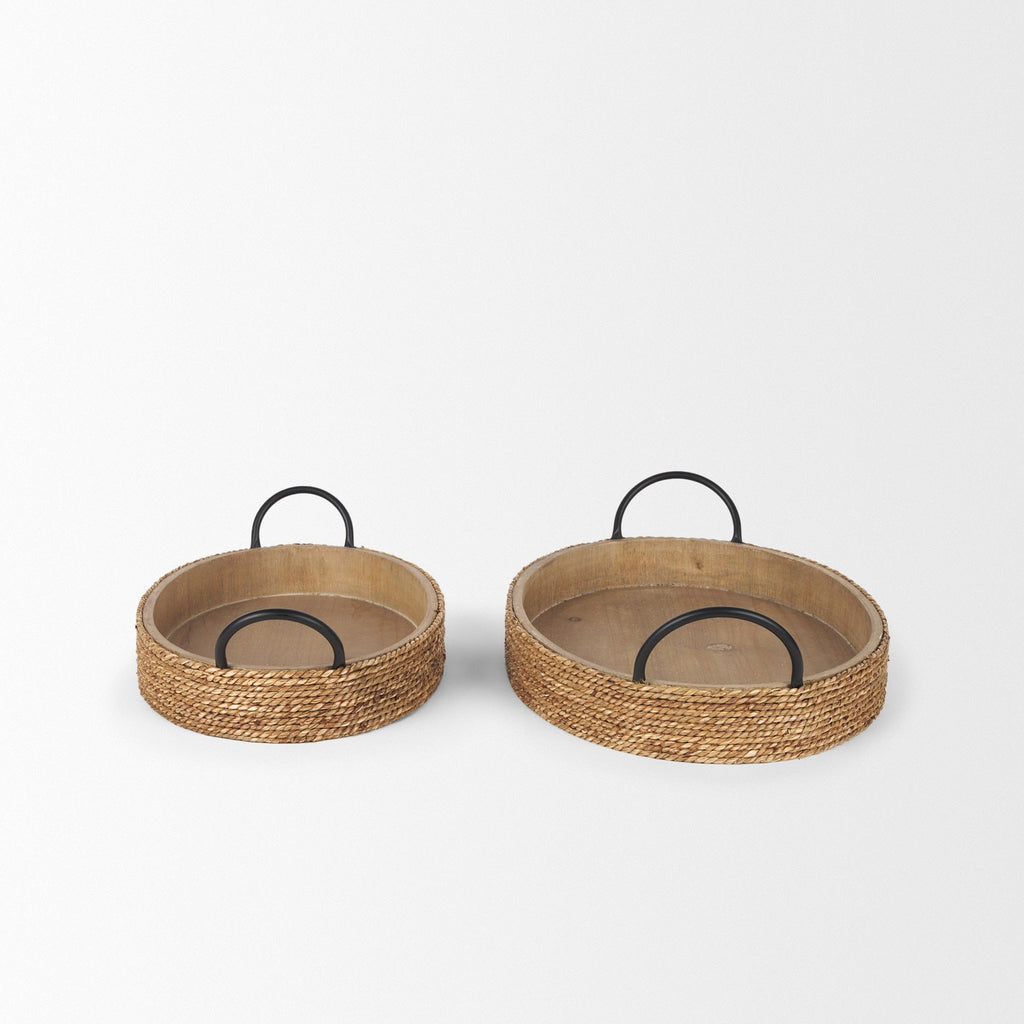 Wheaton Light Brown Wood w/ Natural Jute Serving Trays - Dekor Butik