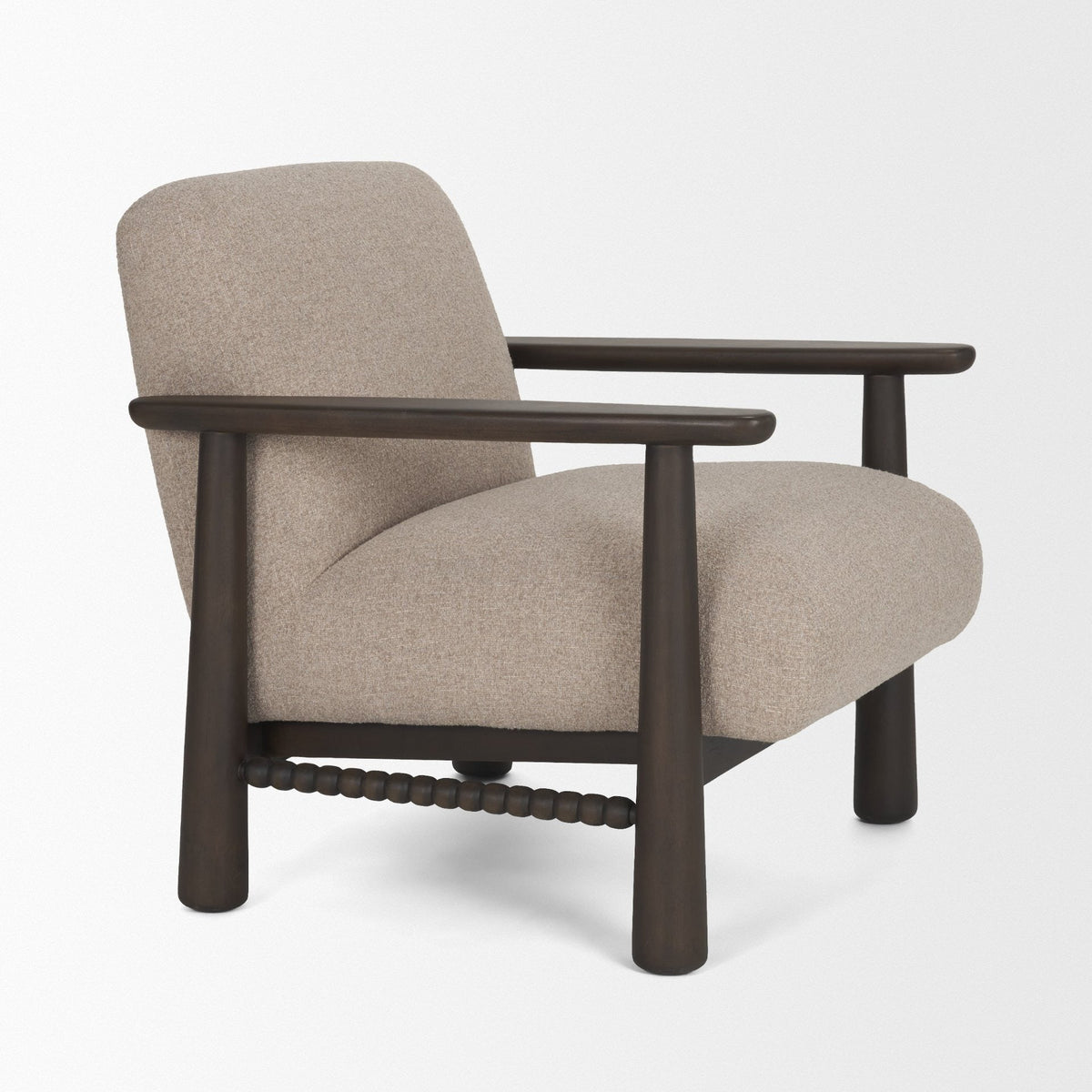 Willmar Textured Mushroom Gray Fabric Espresso Brown Wood Accent Lounge Chair - Dekor Butik