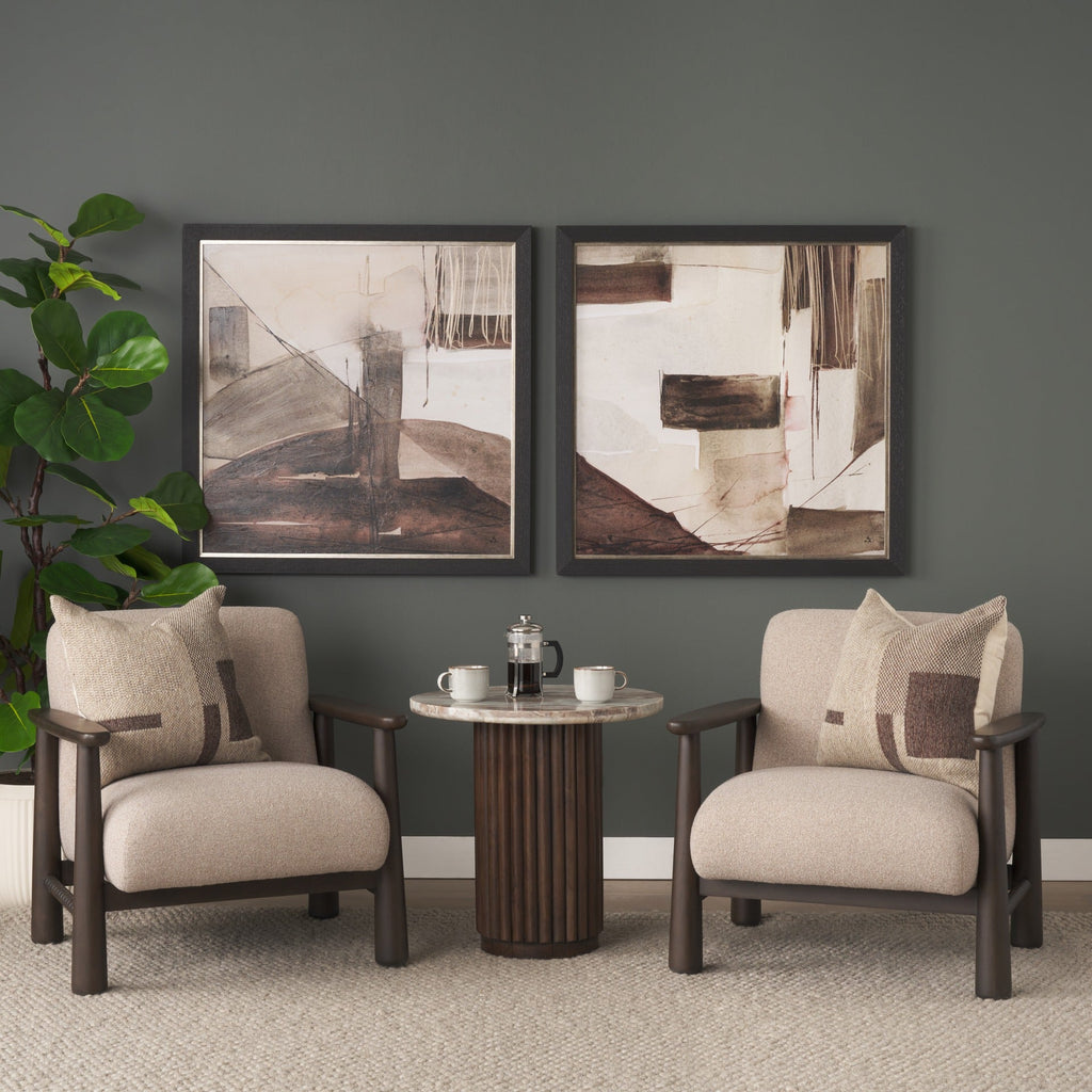 Willmar Textured Mushroom Gray Fabric Espresso Brown Wood Accent Lounge Chair - Dekor Butik