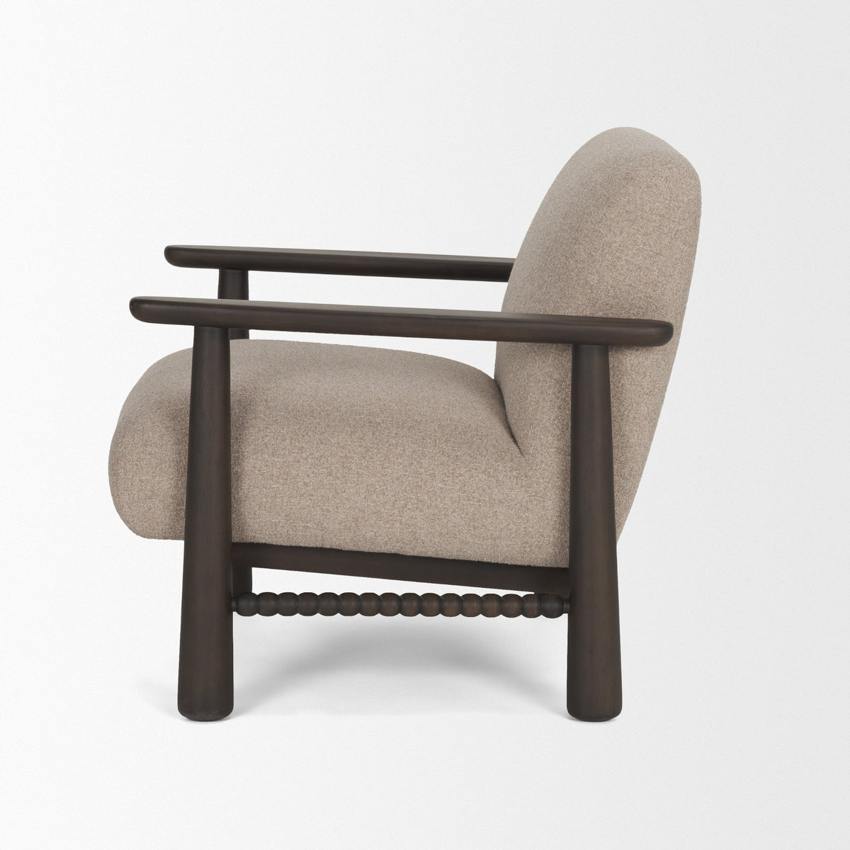 Willmar Textured Mushroom Gray Fabric Espresso Brown Wood Accent Lounge Chair - Dekor Butik